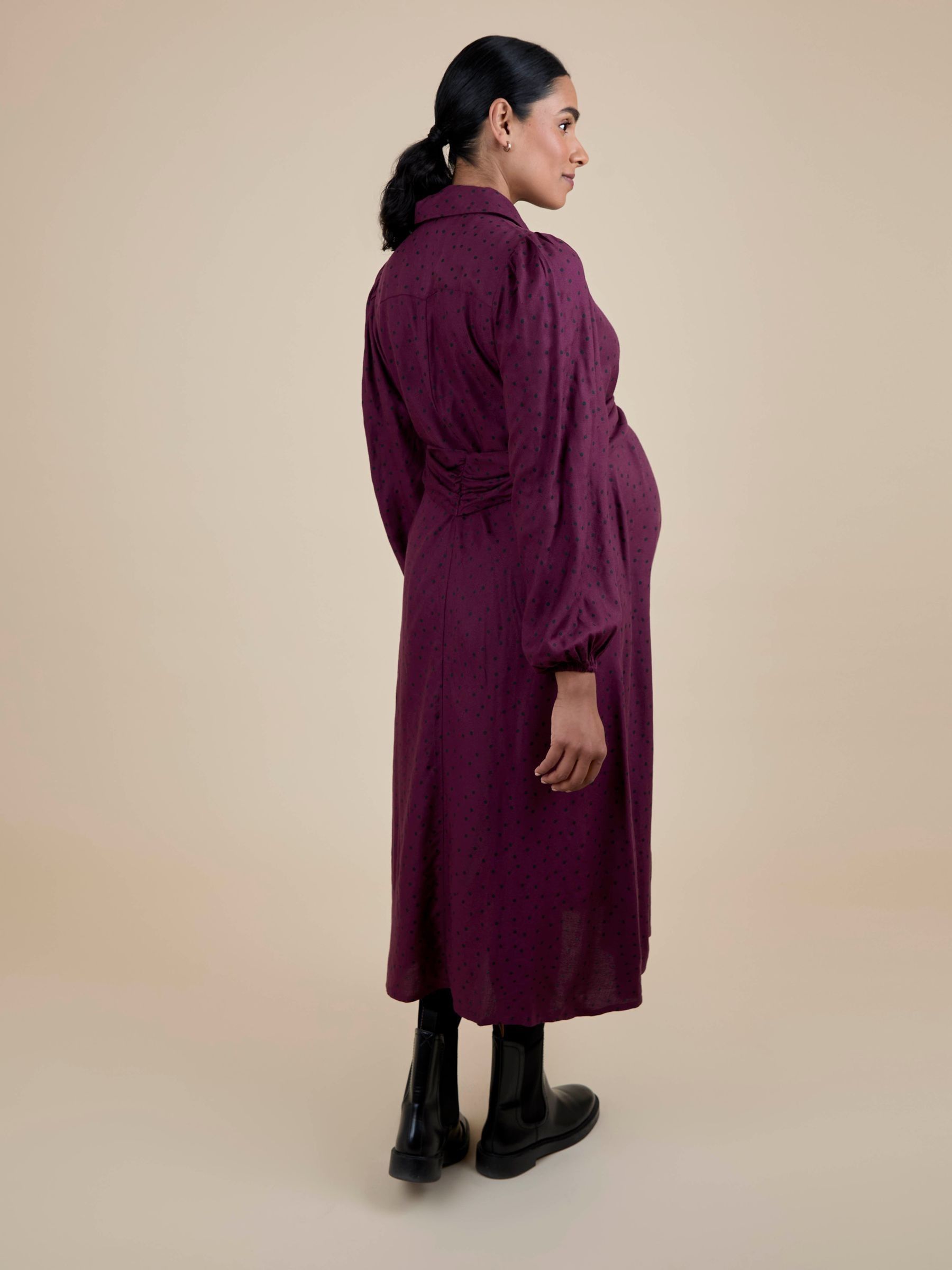Red Spot Maternity Midi Shirt Dress With Tie - Image 5 of 5