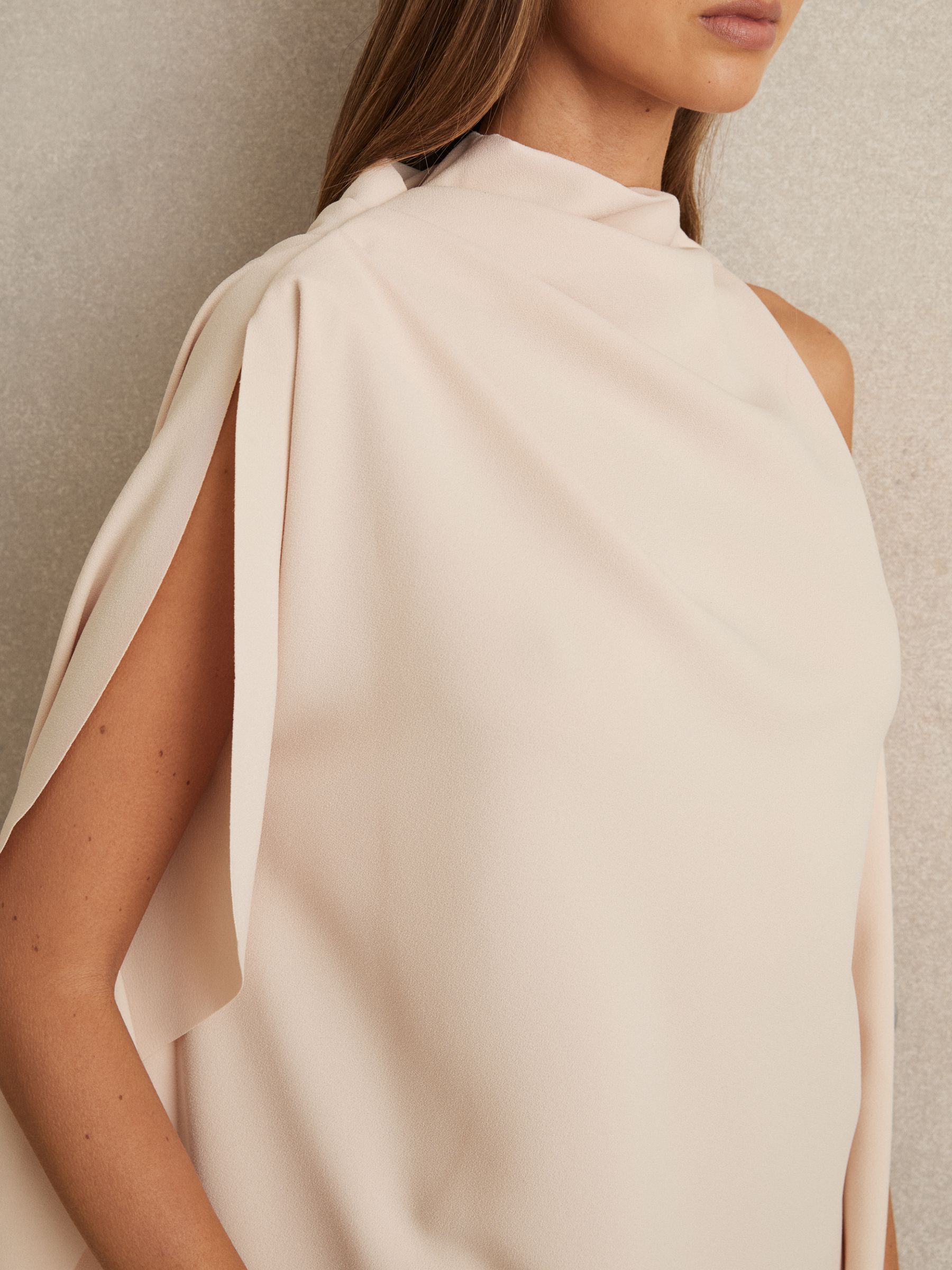 One Shoulder Draped Mini Dress in Pale Pink - Image 4 of 6
