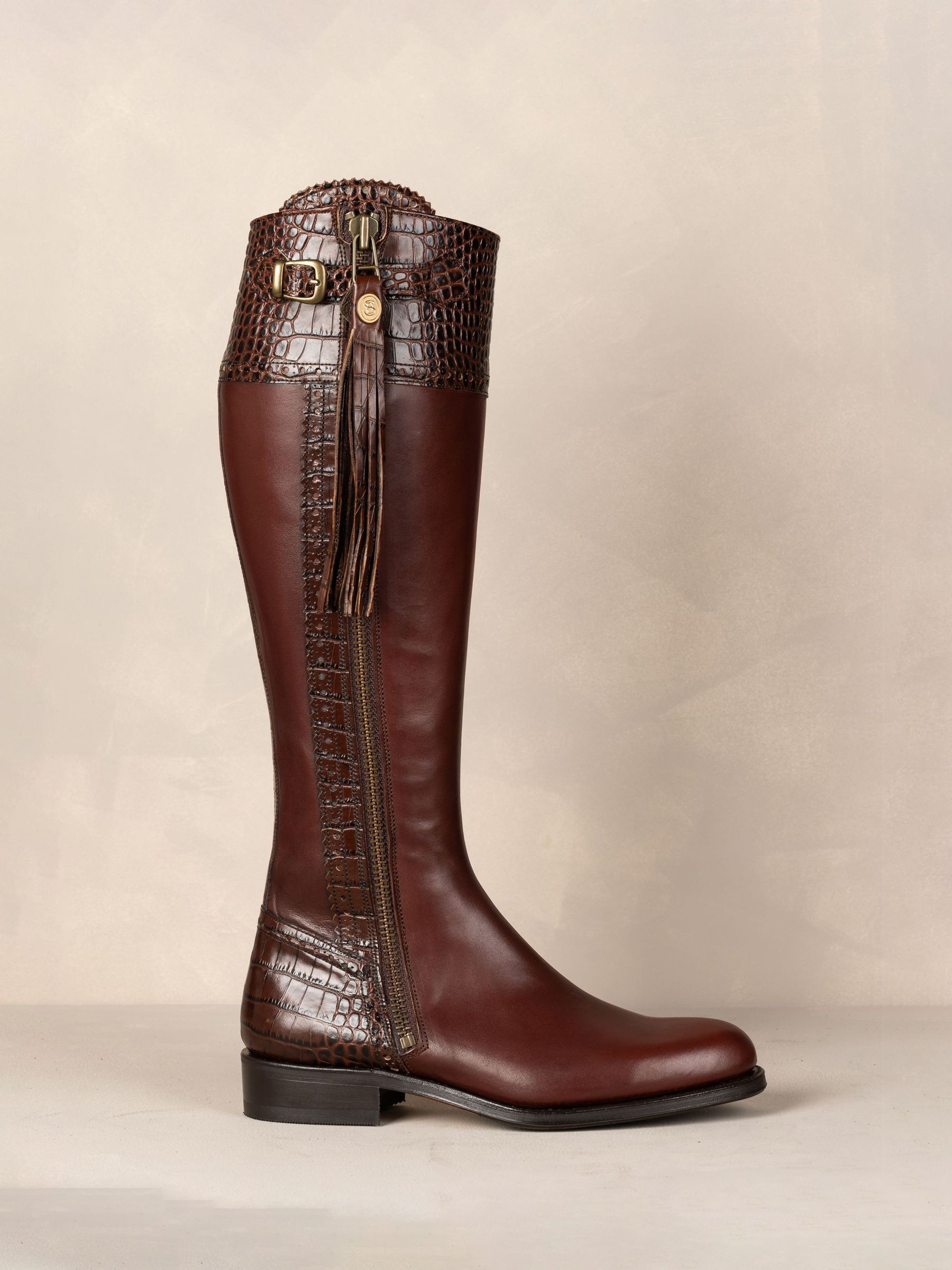 The Spanish Boot Company Brown Tall Spanish Riding Boots Mock Croc - Image 1 of 7
