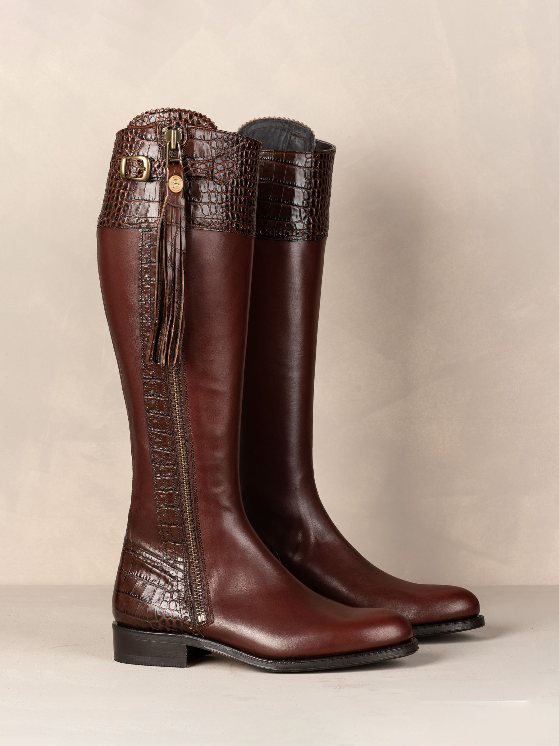 The Spanish Boot Company Brown Tall Spanish Riding Boots Mock Croc - Image 2 of 7