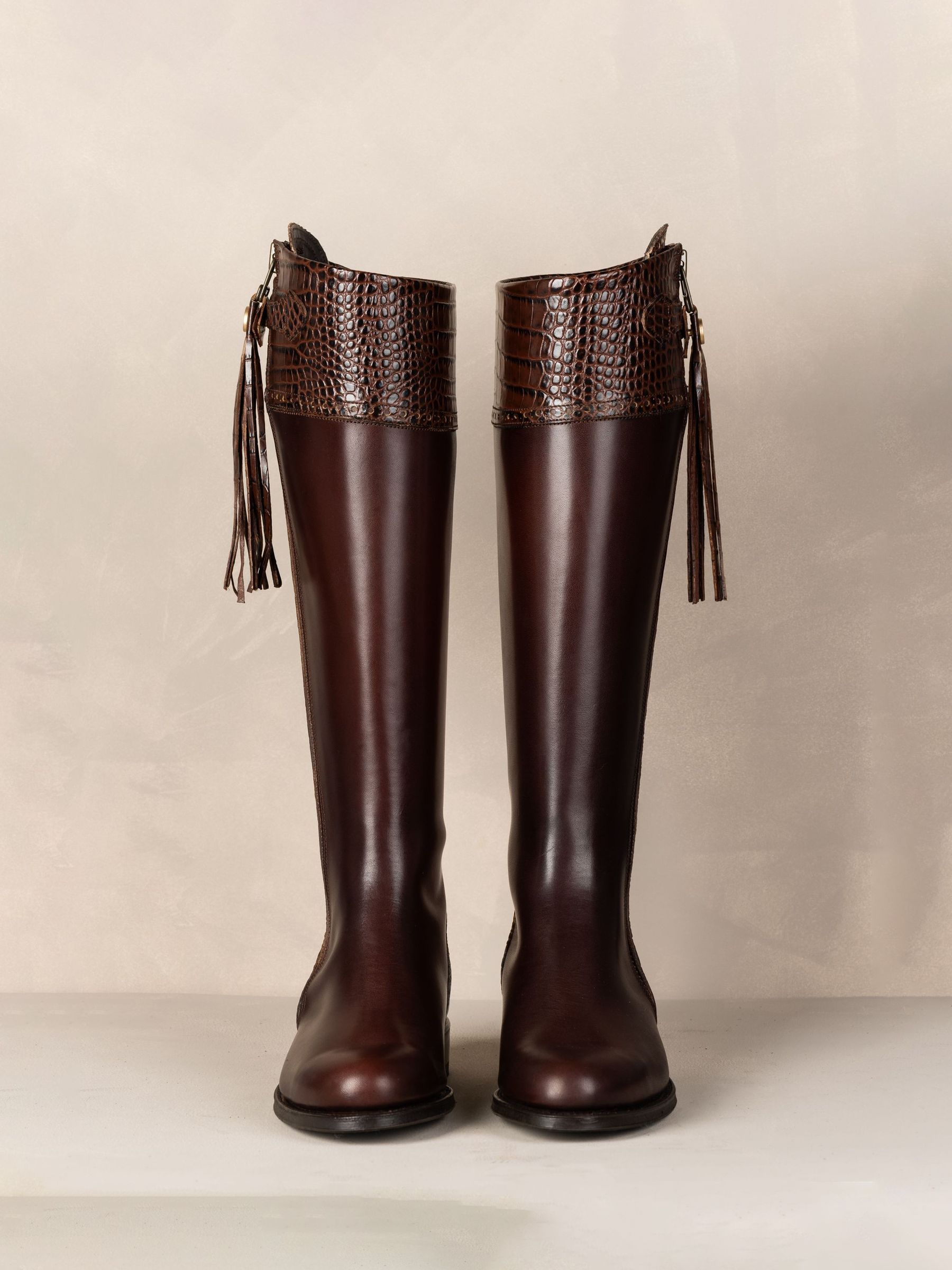 The Spanish Boot Company Brown Tall Spanish Riding Boots Mock Croc - Image 3 of 7