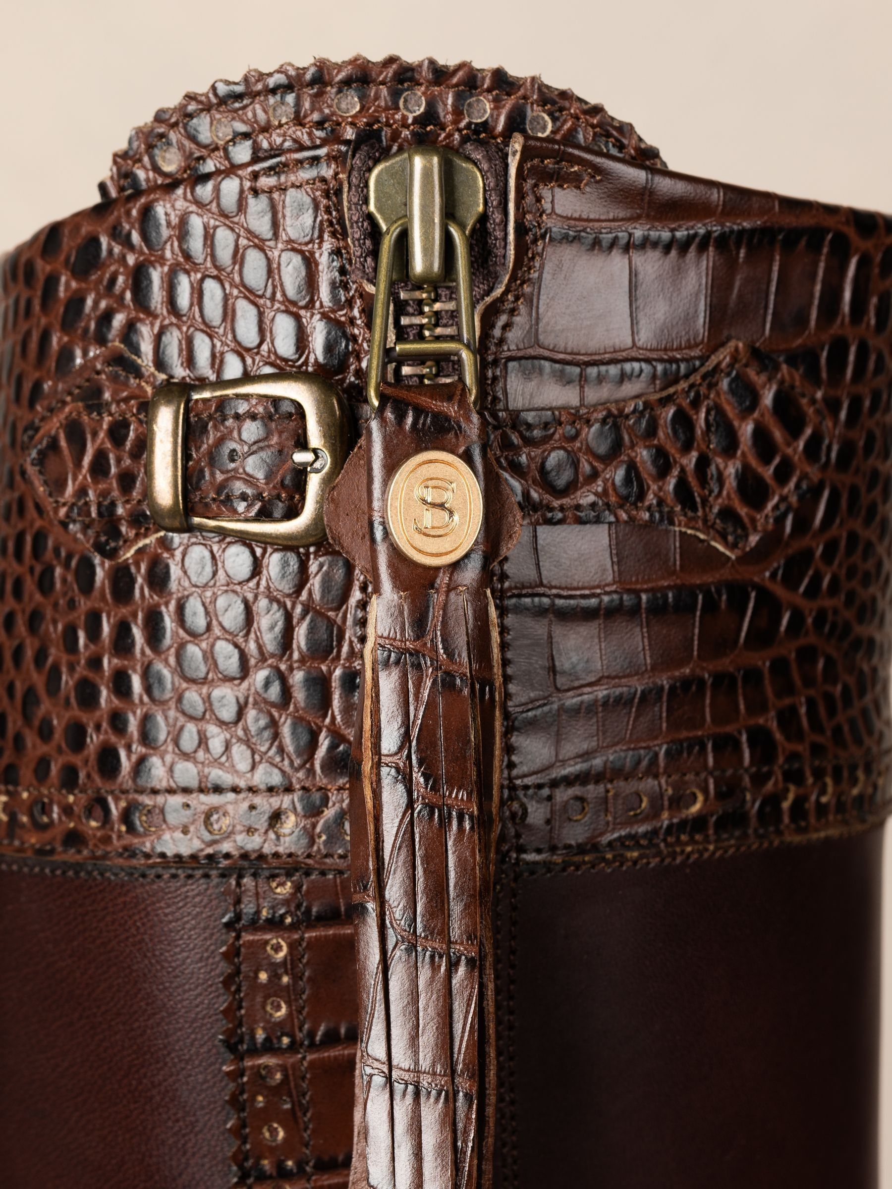The Spanish Boot Company Brown Tall Spanish Riding Boots Mock Croc - Image 5 of 7