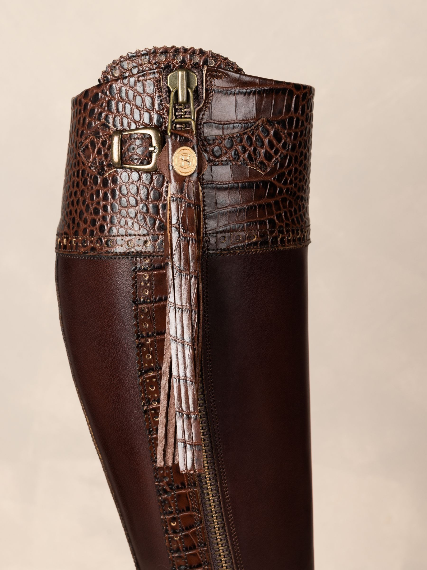 The Spanish Boot Company Brown Tall Spanish Riding Boots Mock Croc - Image 6 of 7