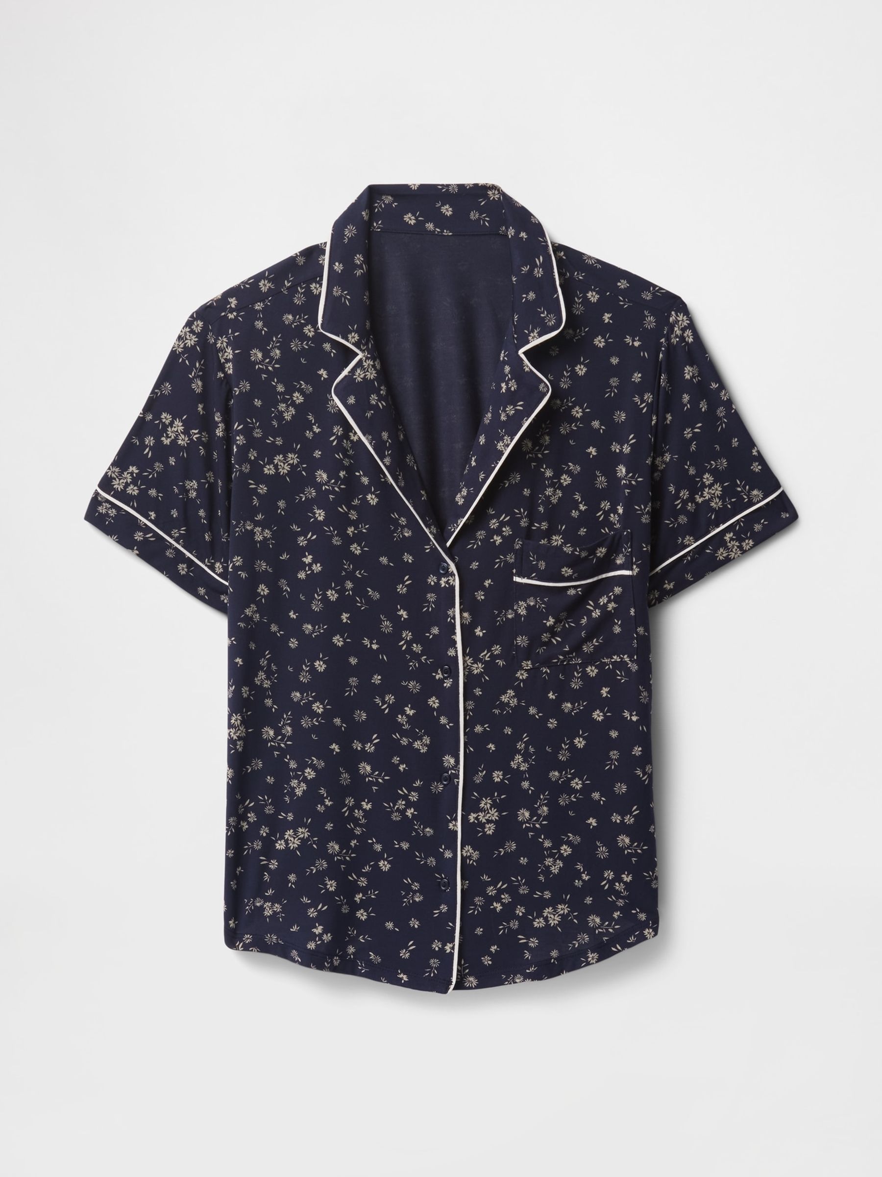 Navy Blue Floral Modal Short Sleeve Pyjama Top - Image 4 of 4