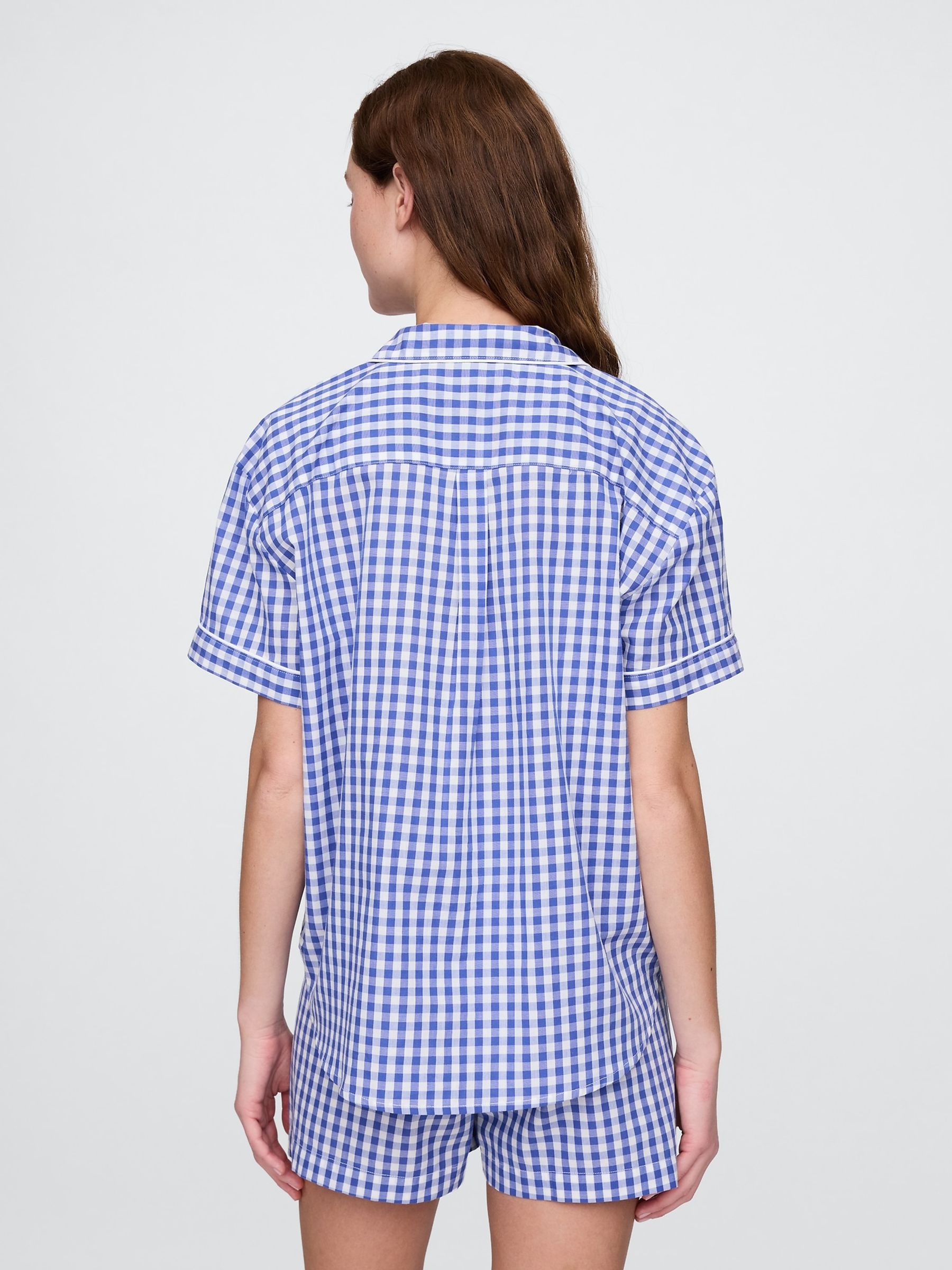 Blue Short Sleeve Short Sleeve Poplin Gingham Pyjama Shirt - Image 2 of 4