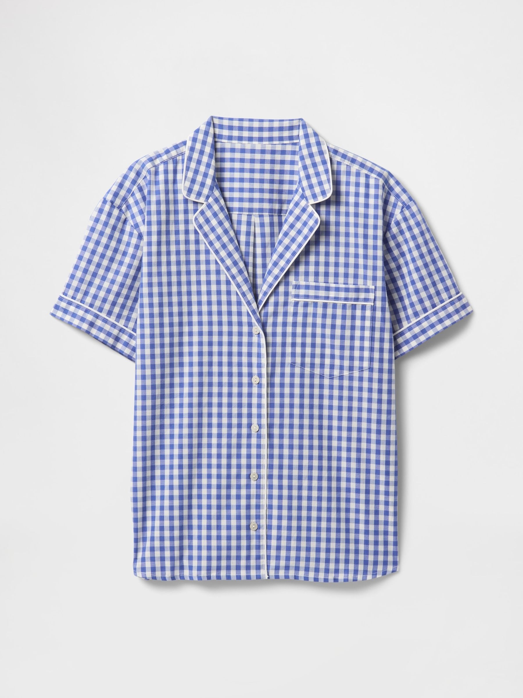 Blue Short Sleeve Short Sleeve Poplin Gingham Pyjama Shirt - Image 3 of 4