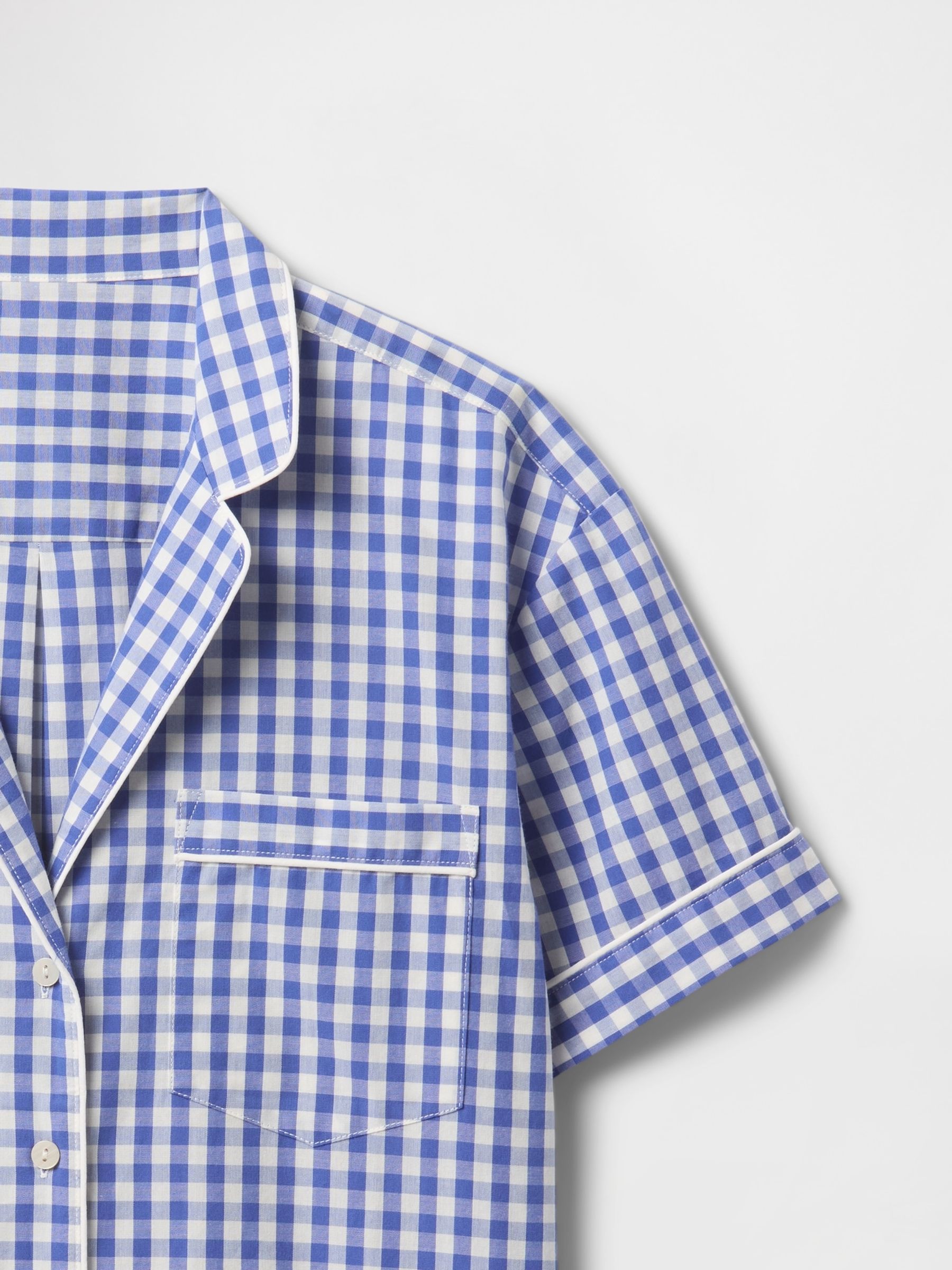 Blue Short Sleeve Short Sleeve Poplin Gingham Pyjama Shirt - Image 4 of 4