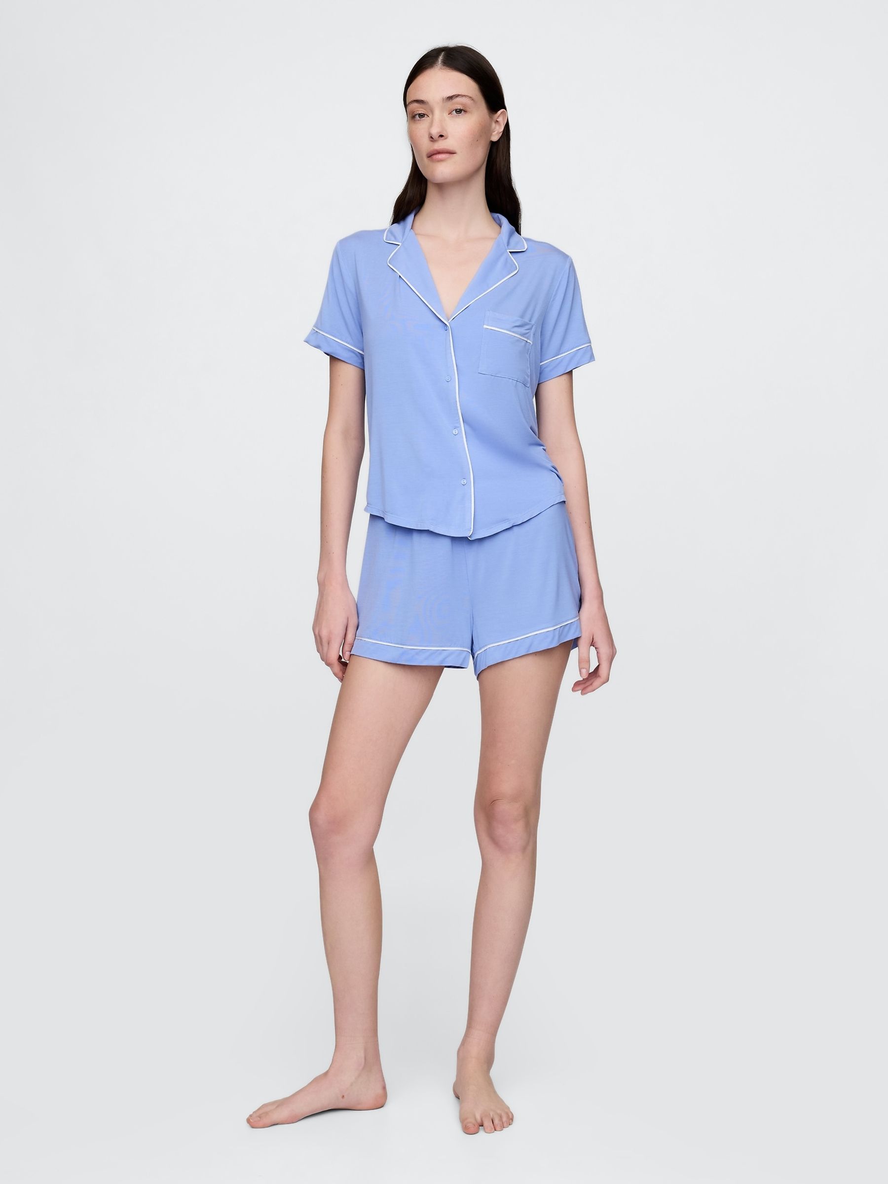 Blue Modal Short Sleeve Pyjama Top - Image 3 of 4