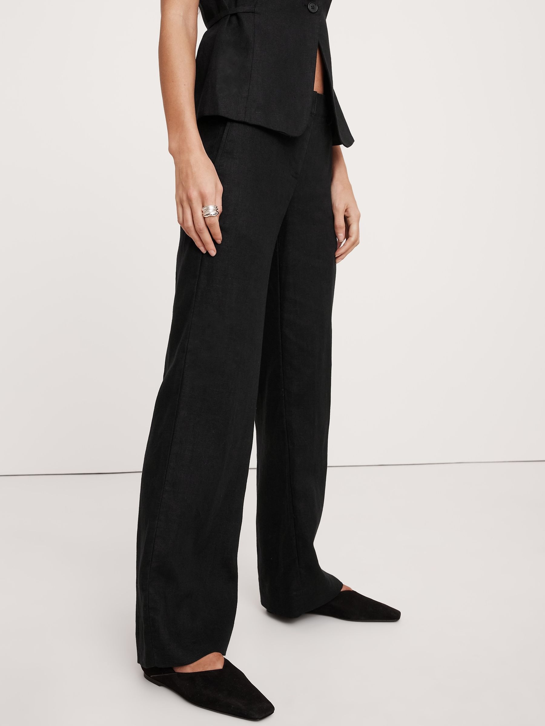 Banana Republic Black Everyday 100% Linen Mid Rise Wide-Leg