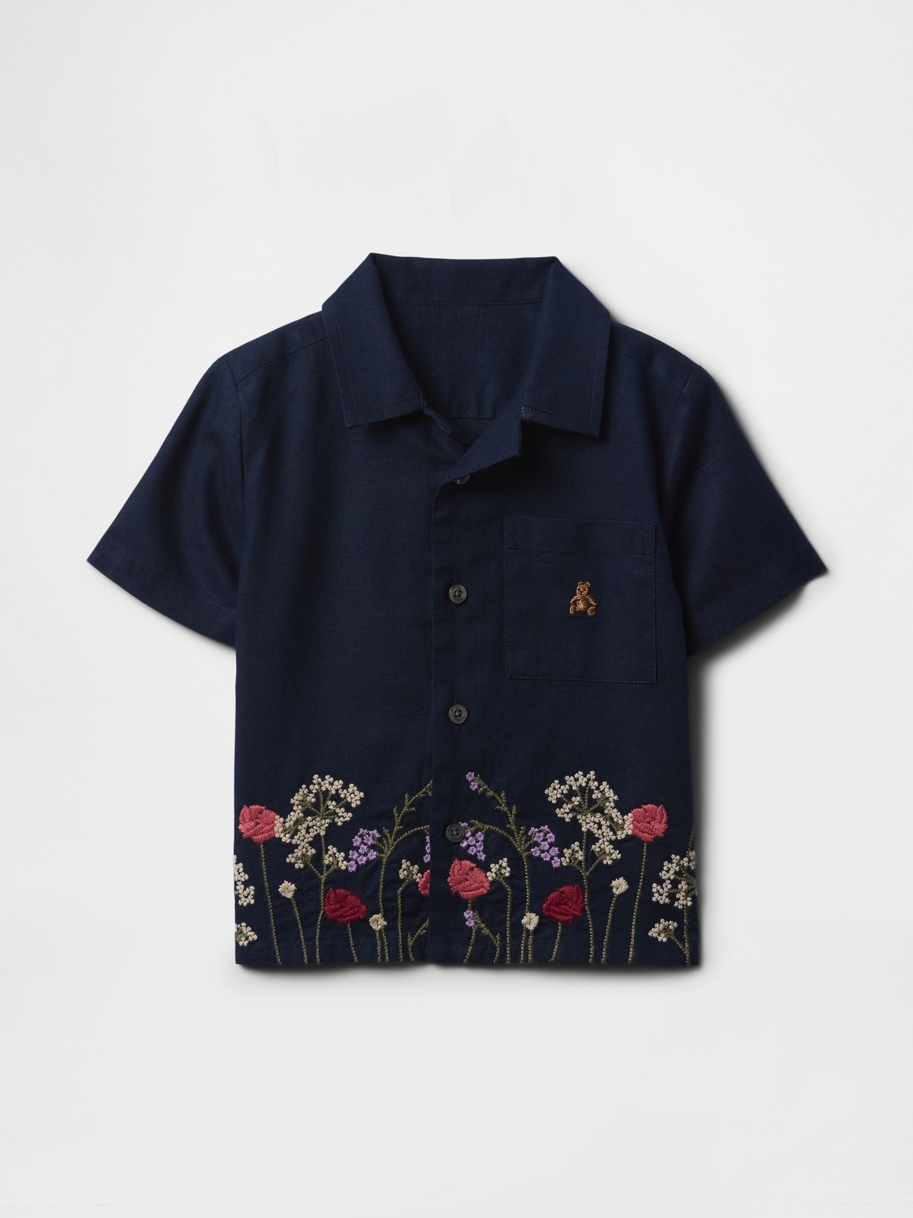 Navy Blue Linen-Cotton Cabana Shirt (6mths-5yrs) - Image 2 of 4