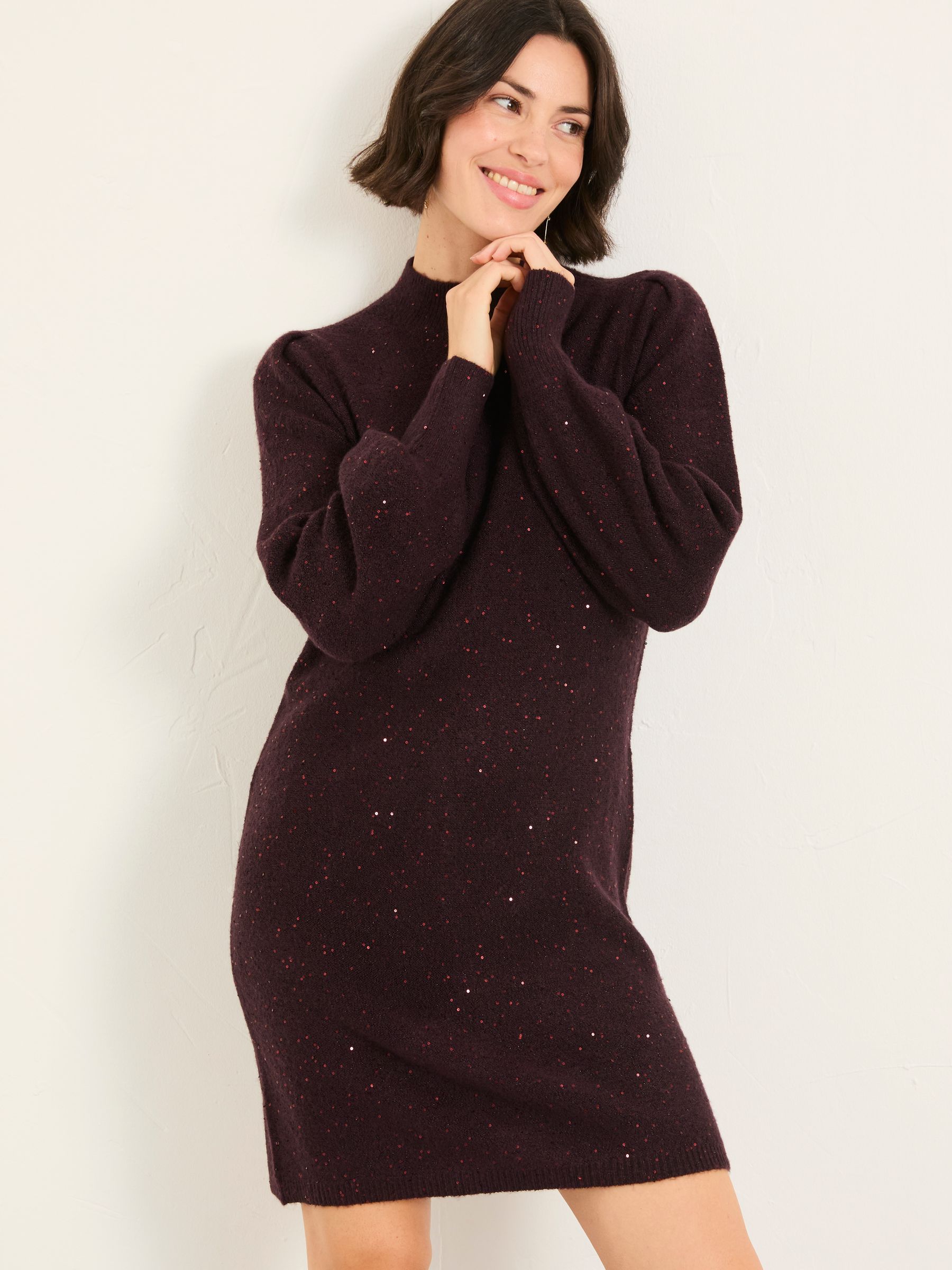 Burgundy Red Petite Sparkle Knit Dress - Image 1 of 6
