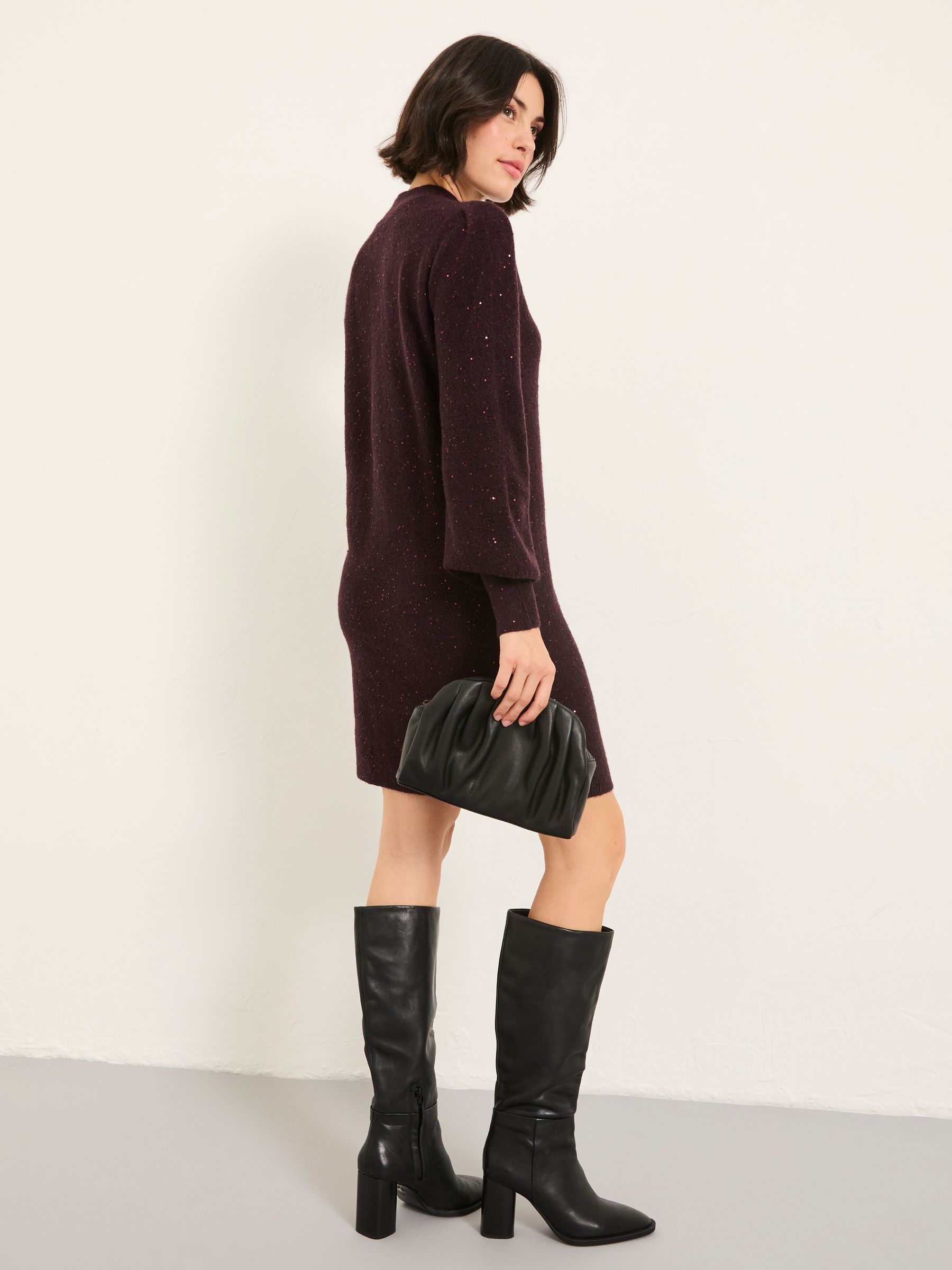 Burgundy Red Petite Sparkle Knit Dress - Image 2 of 6