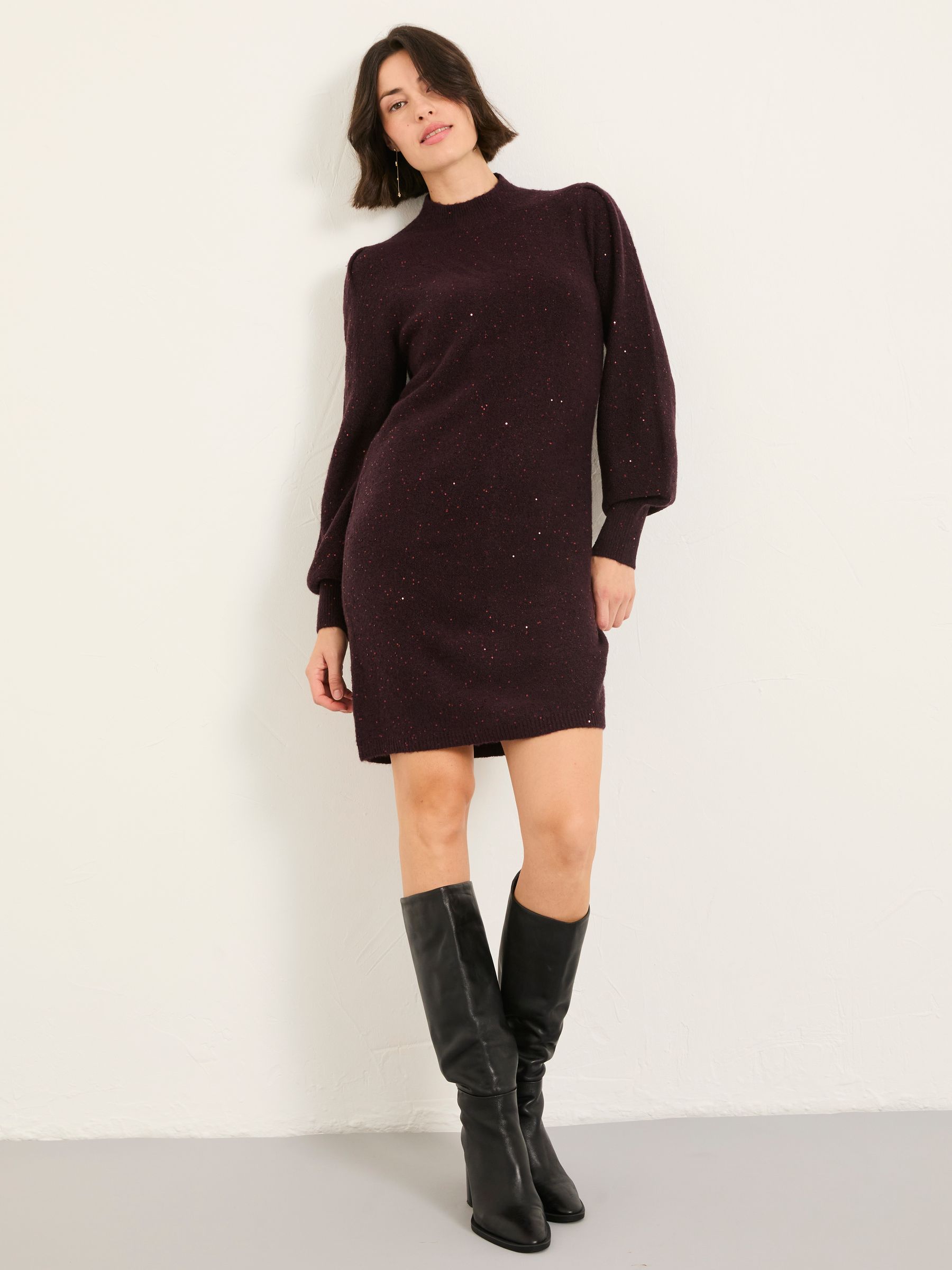Burgundy Red Petite Sparkle Knit Dress - Image 3 of 6