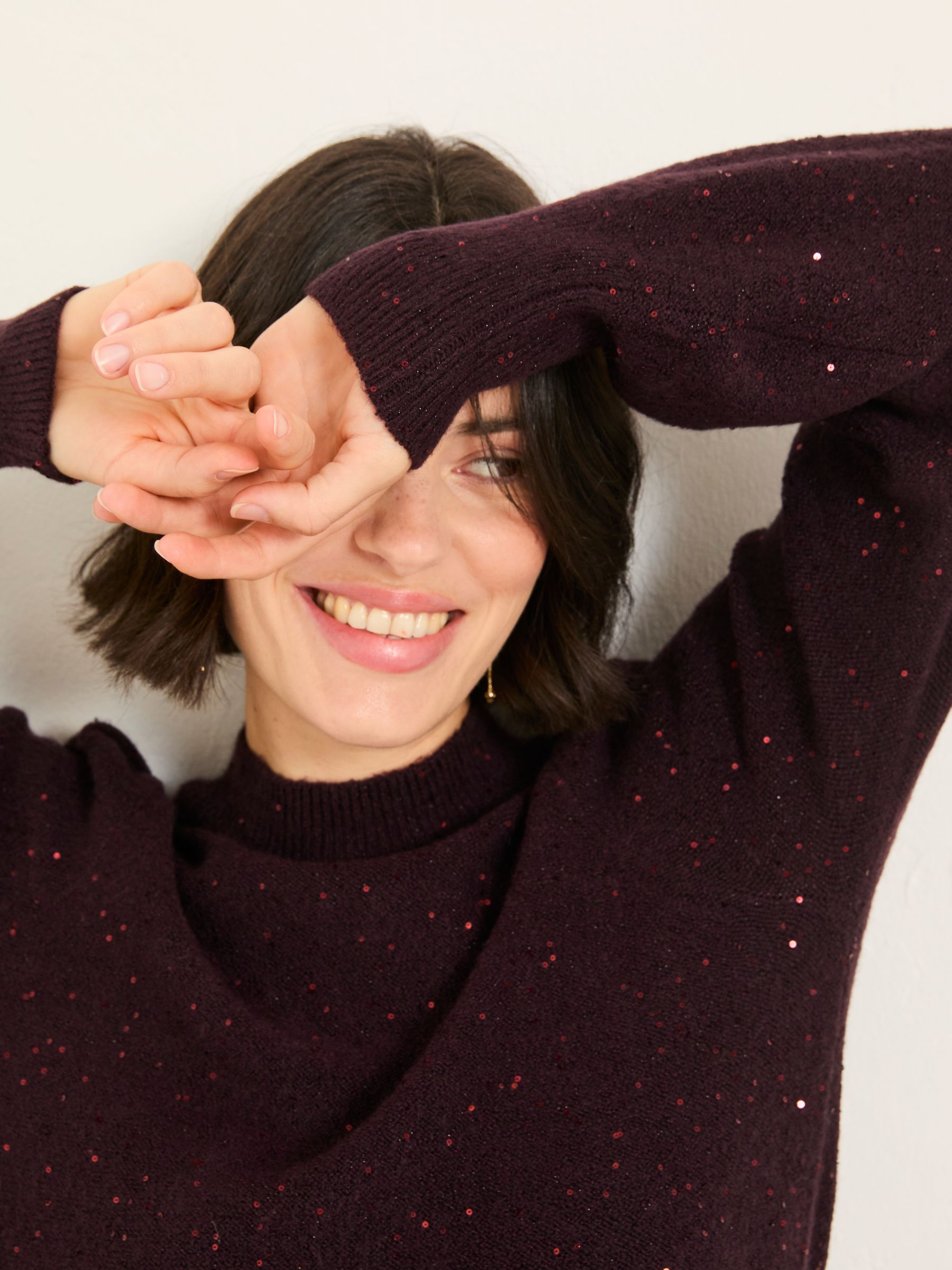 Burgundy Red Petite Sparkle Knit Dress - Image 4 of 6