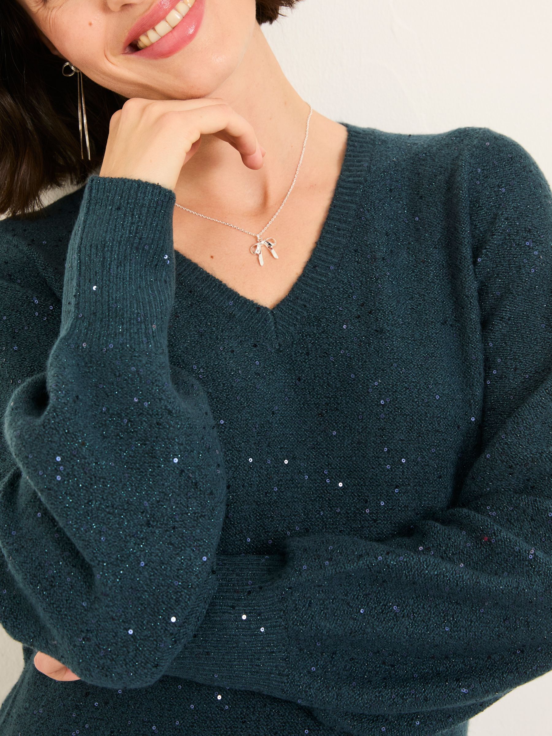 Teal Blue Petite Sparkle Knit Midi Dress - Image 4 of 6