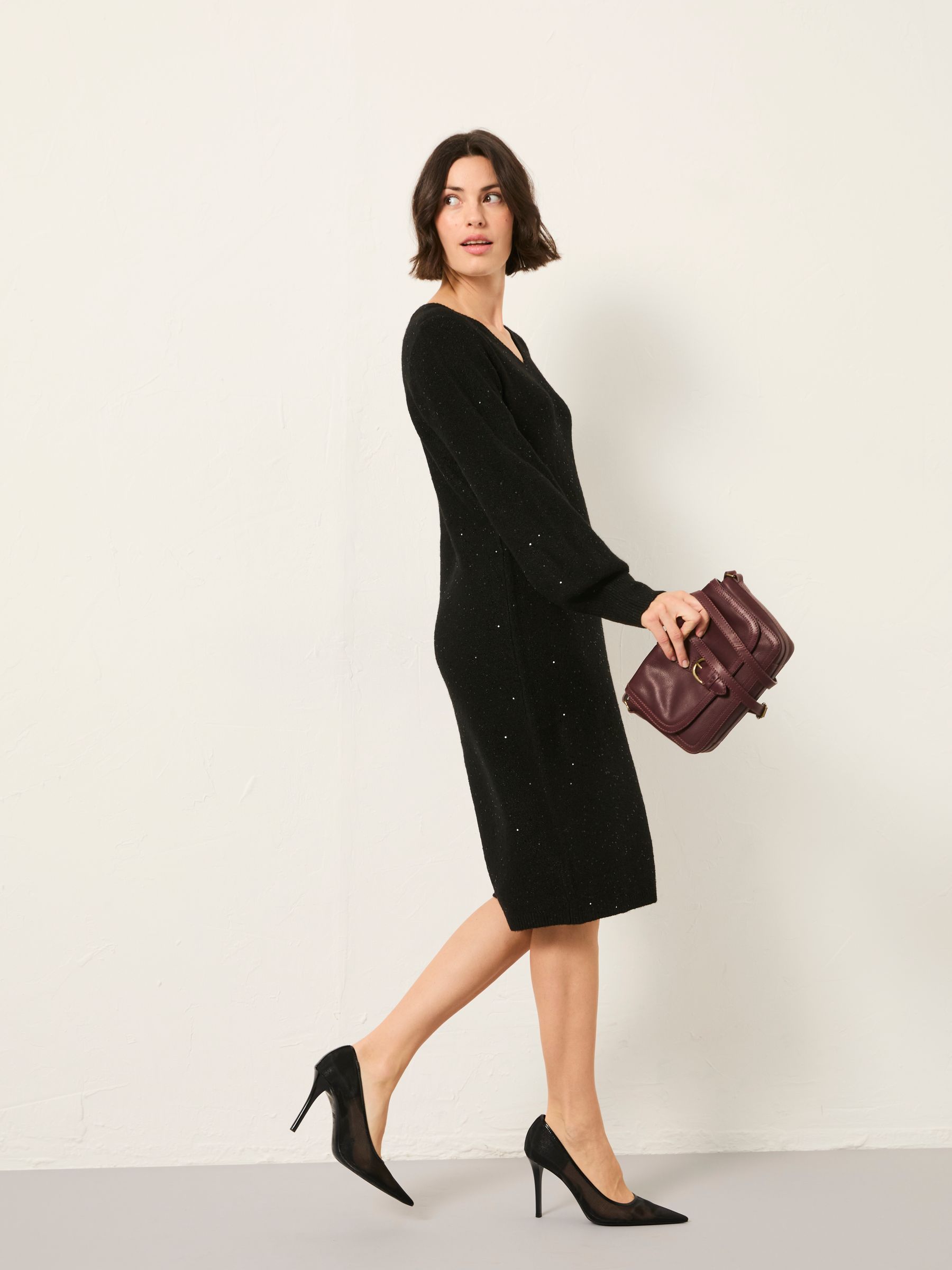 Black Petite Sparkle Knit Midi Dress - Image 1 of 6