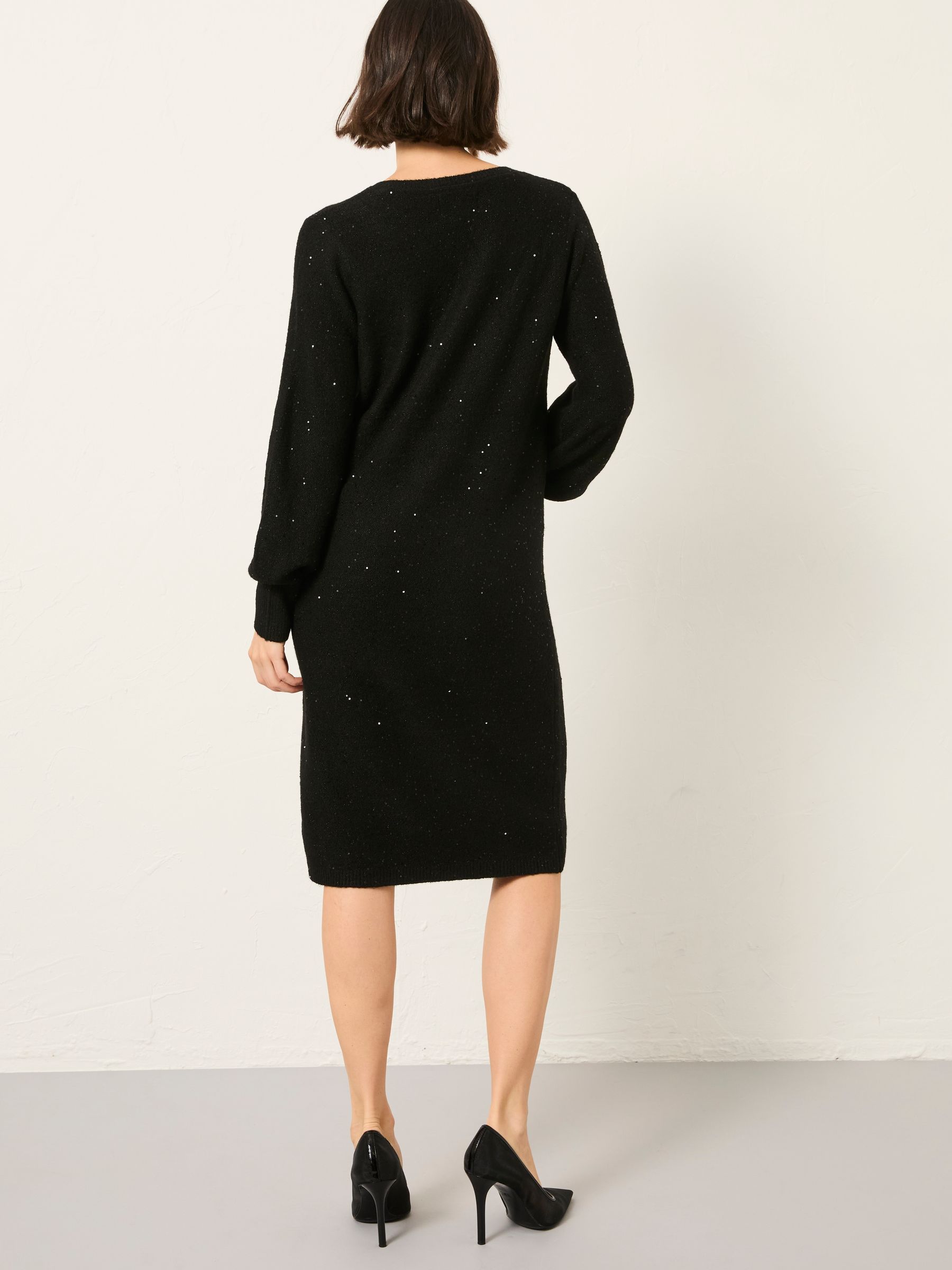 Fat Face - Black - Black Petite Sparkle Knit Midi Dress
