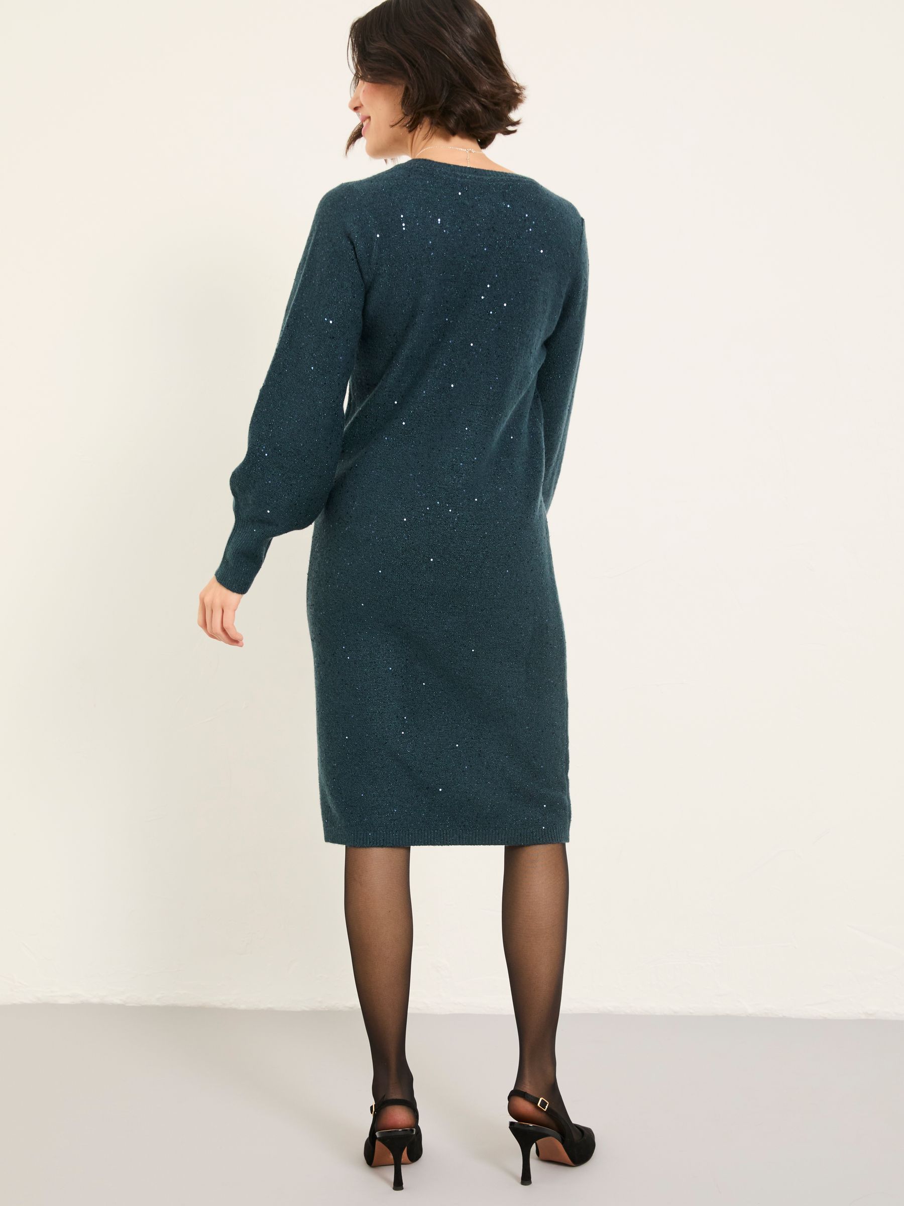 Teal Blue Regular Sparkle Knit Midi Dress - Image 2 of 6