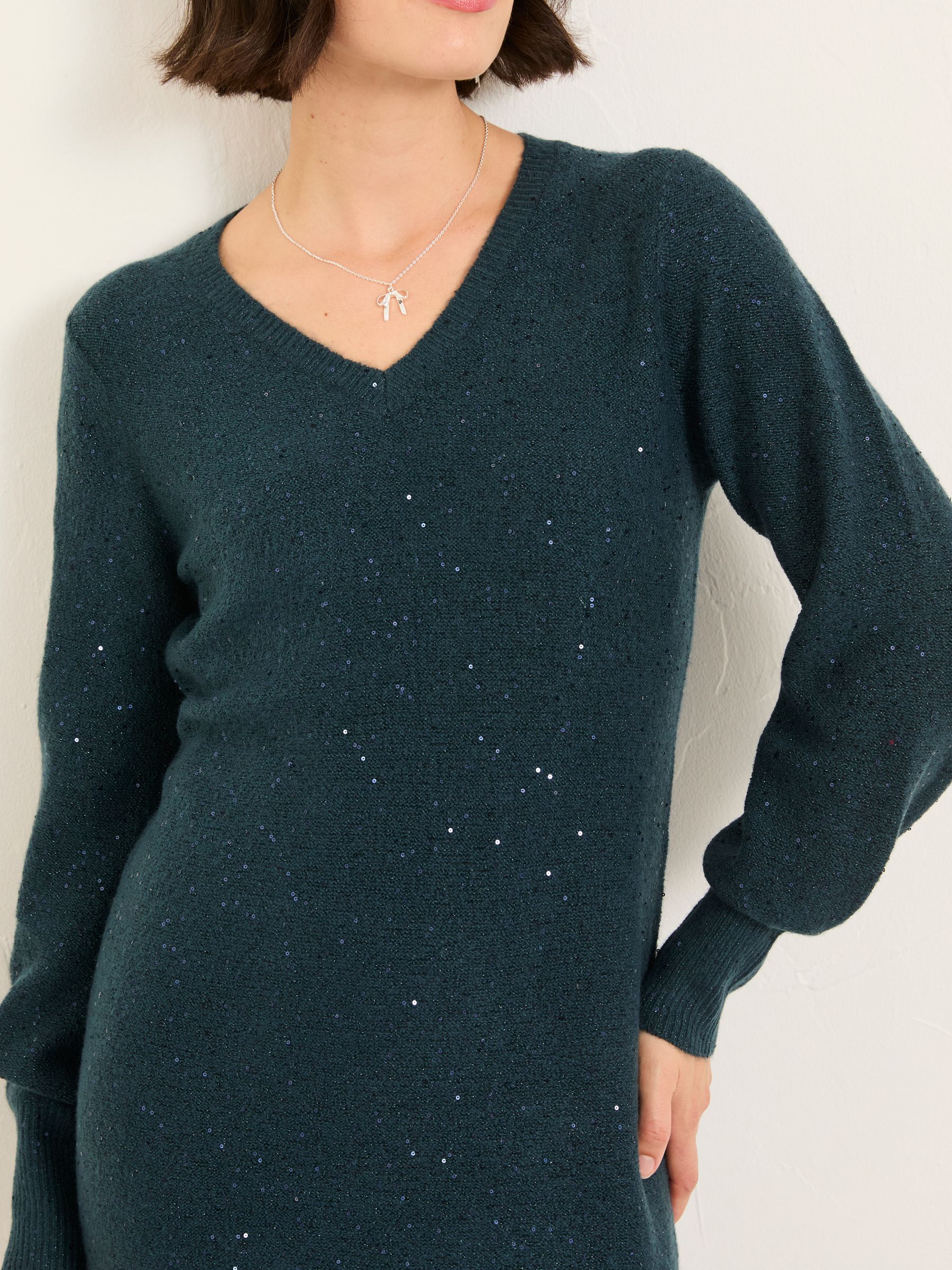 Teal Blue Regular Sparkle Knit Midi Dress - Image 3 of 6