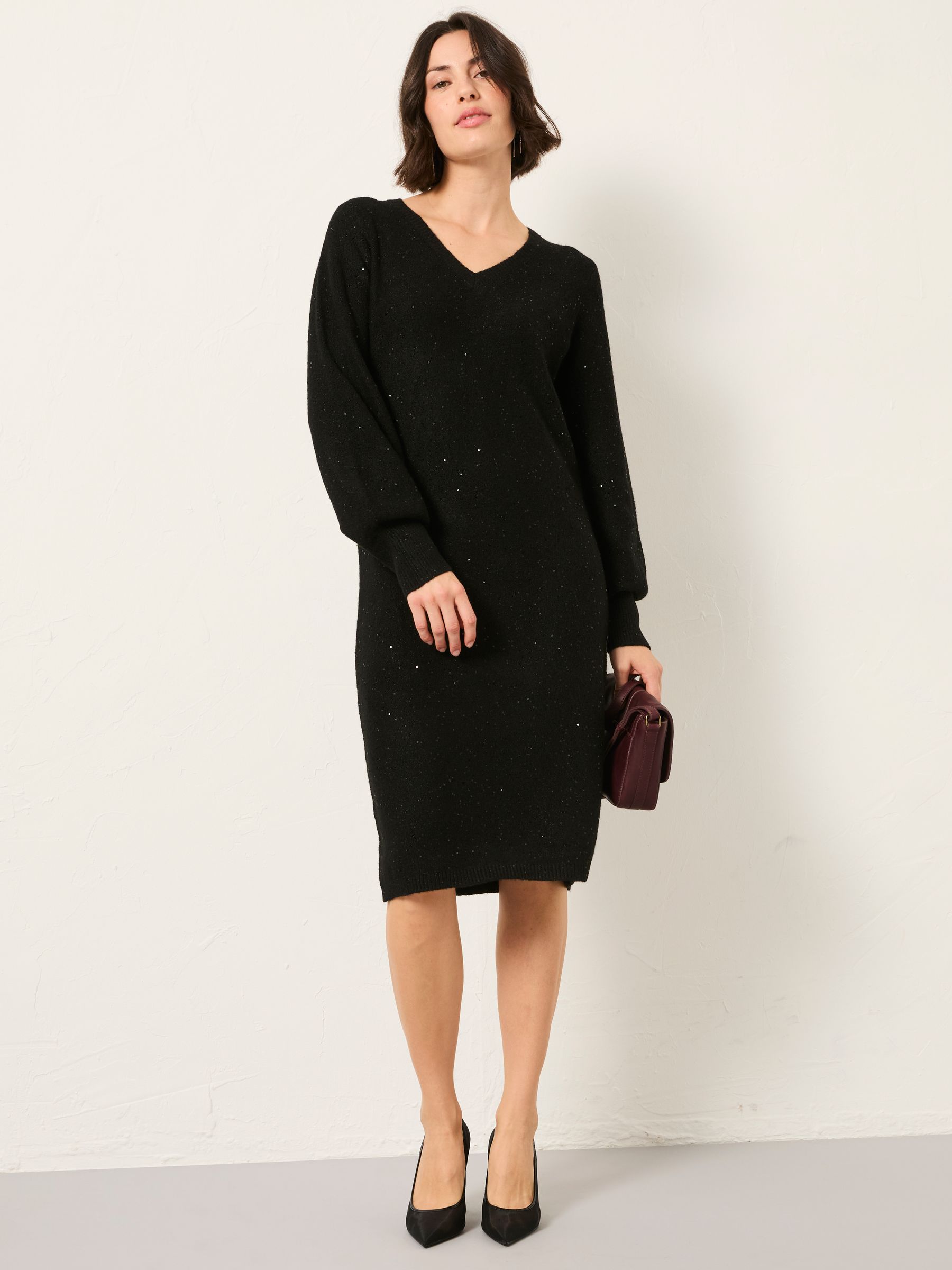 Black Regular Sparkle Knit Midi Dress - Image 1 of 6
