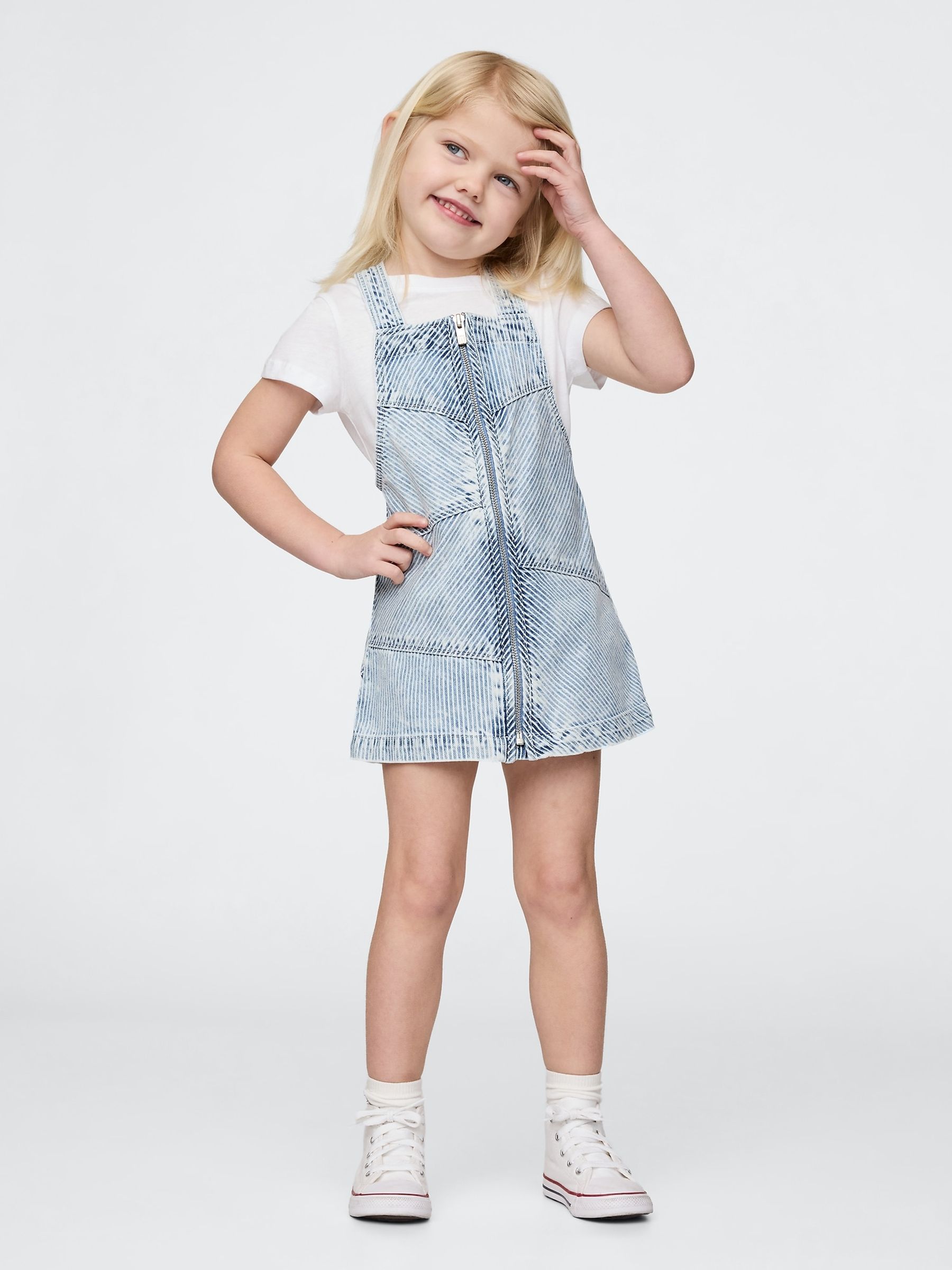 Blue Cotton Striped Denim Pinafore Dress (6mths-5yrs) - Image 1 of 4