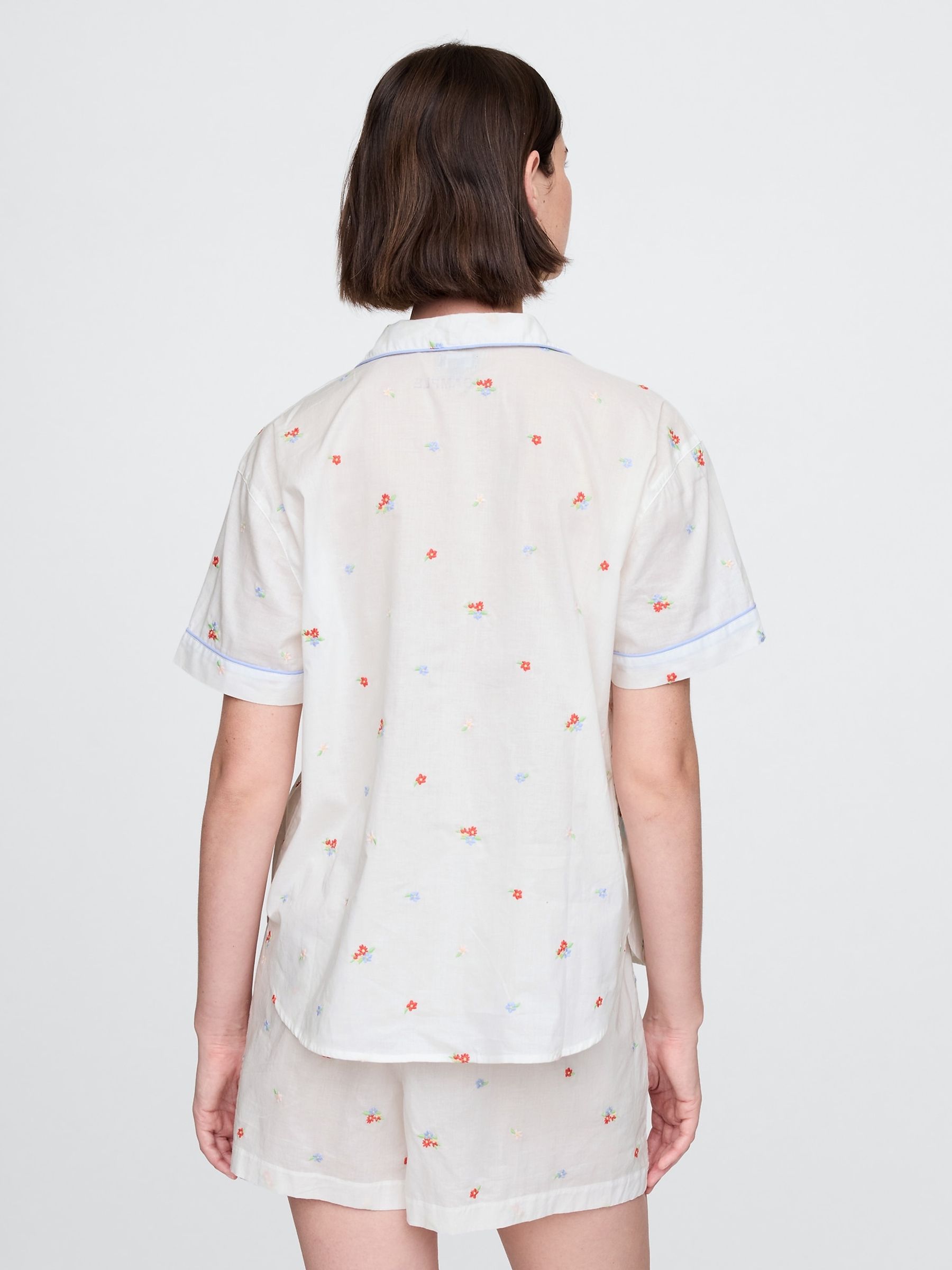 White Floral Cotton Embroidered Pyjama Shirt - Image 2 of 4