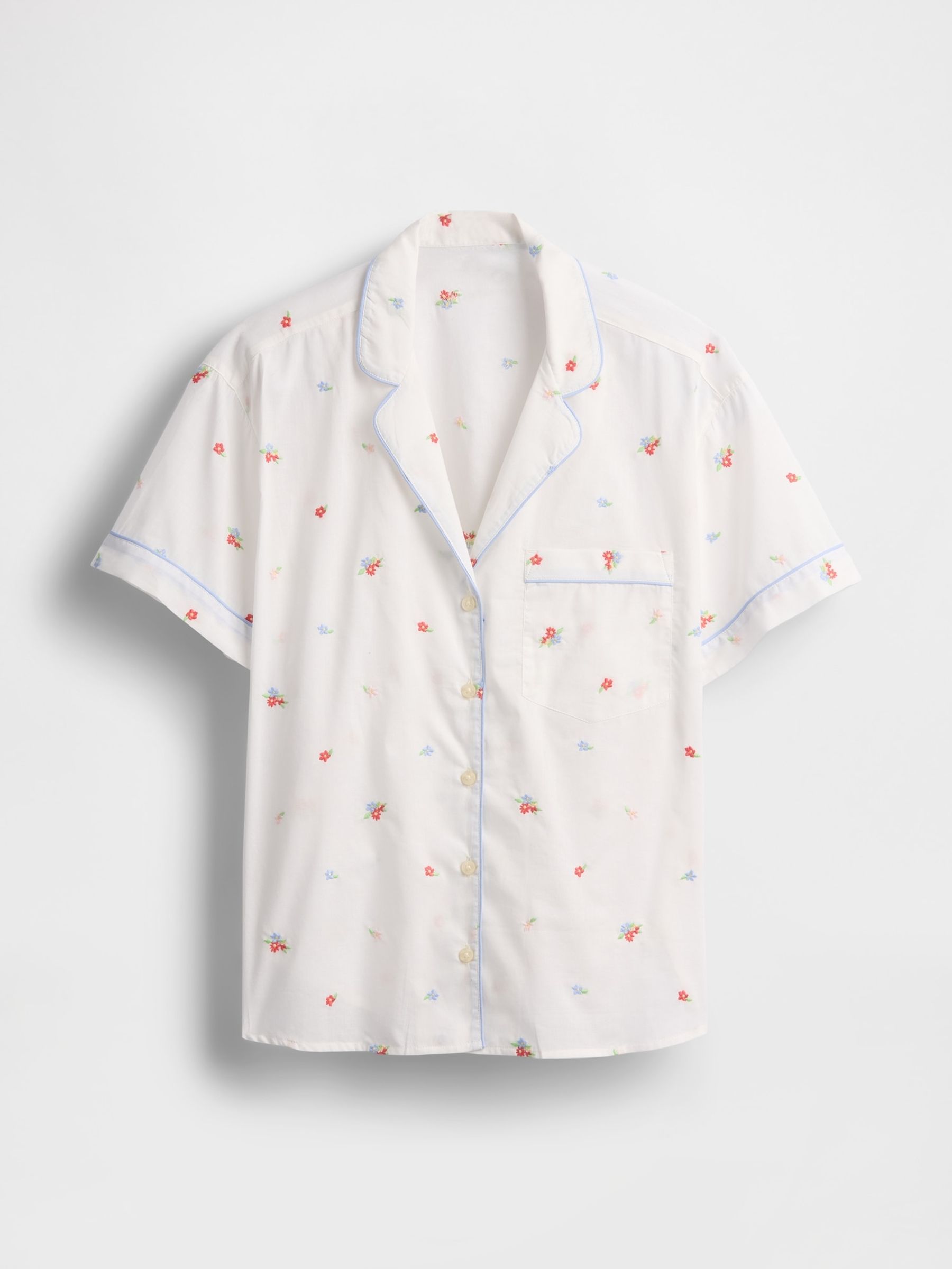 White Floral Cotton Embroidered Pyjama Shirt - Image 3 of 4
