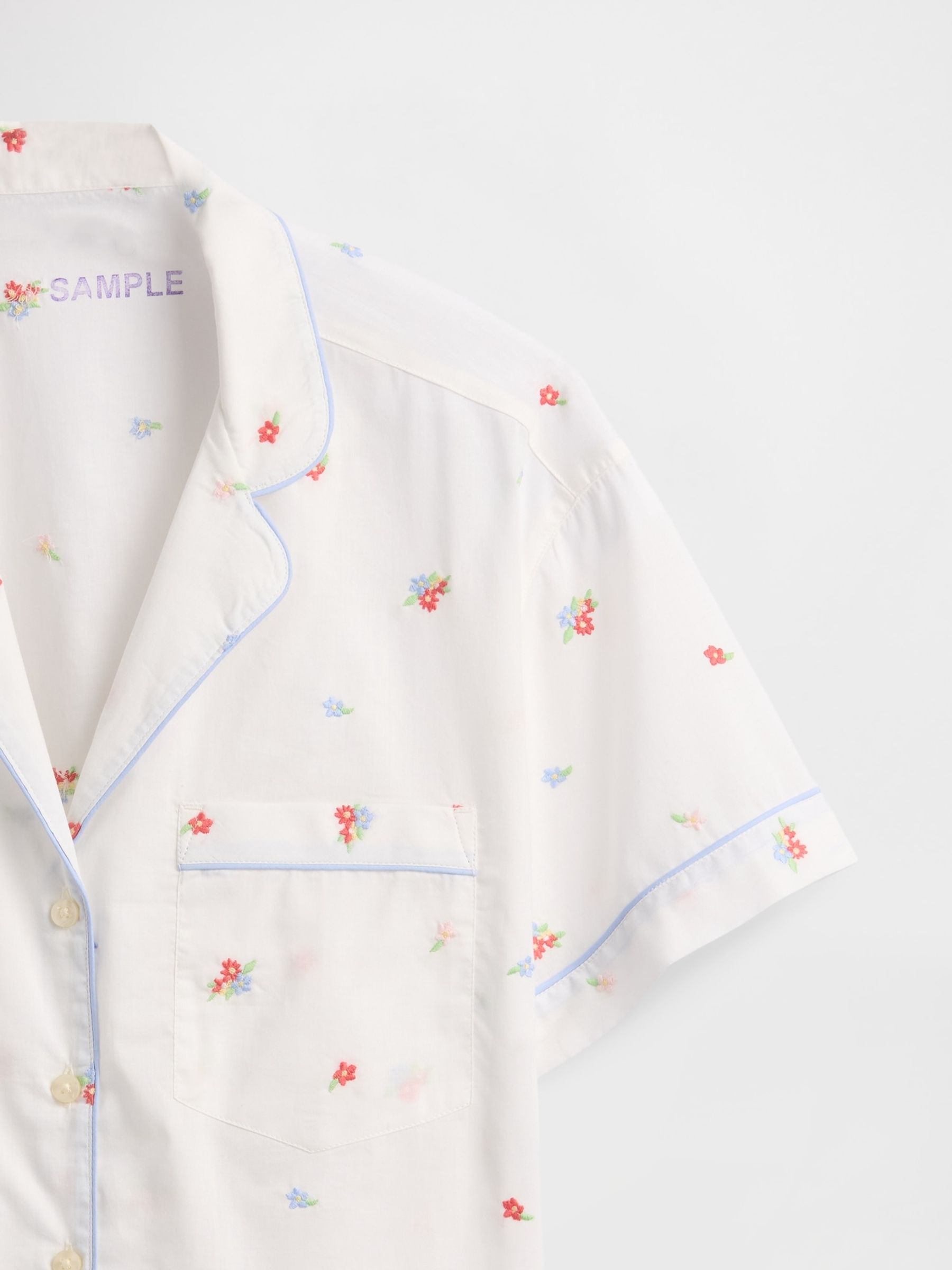 White Floral Cotton Embroidered Pyjama Shirt - Image 4 of 4