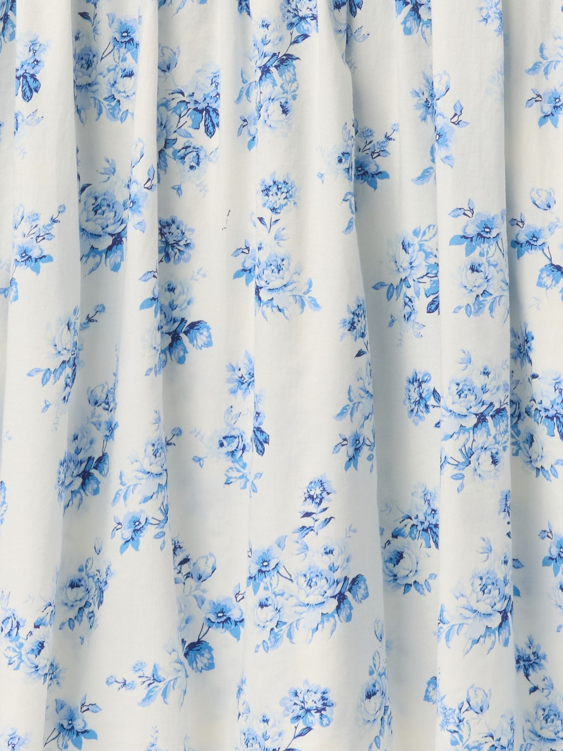White & Blue Floral 100% Cotton Tie-Front Smocked Waist Mini Summer Dress - Image 7 of 7