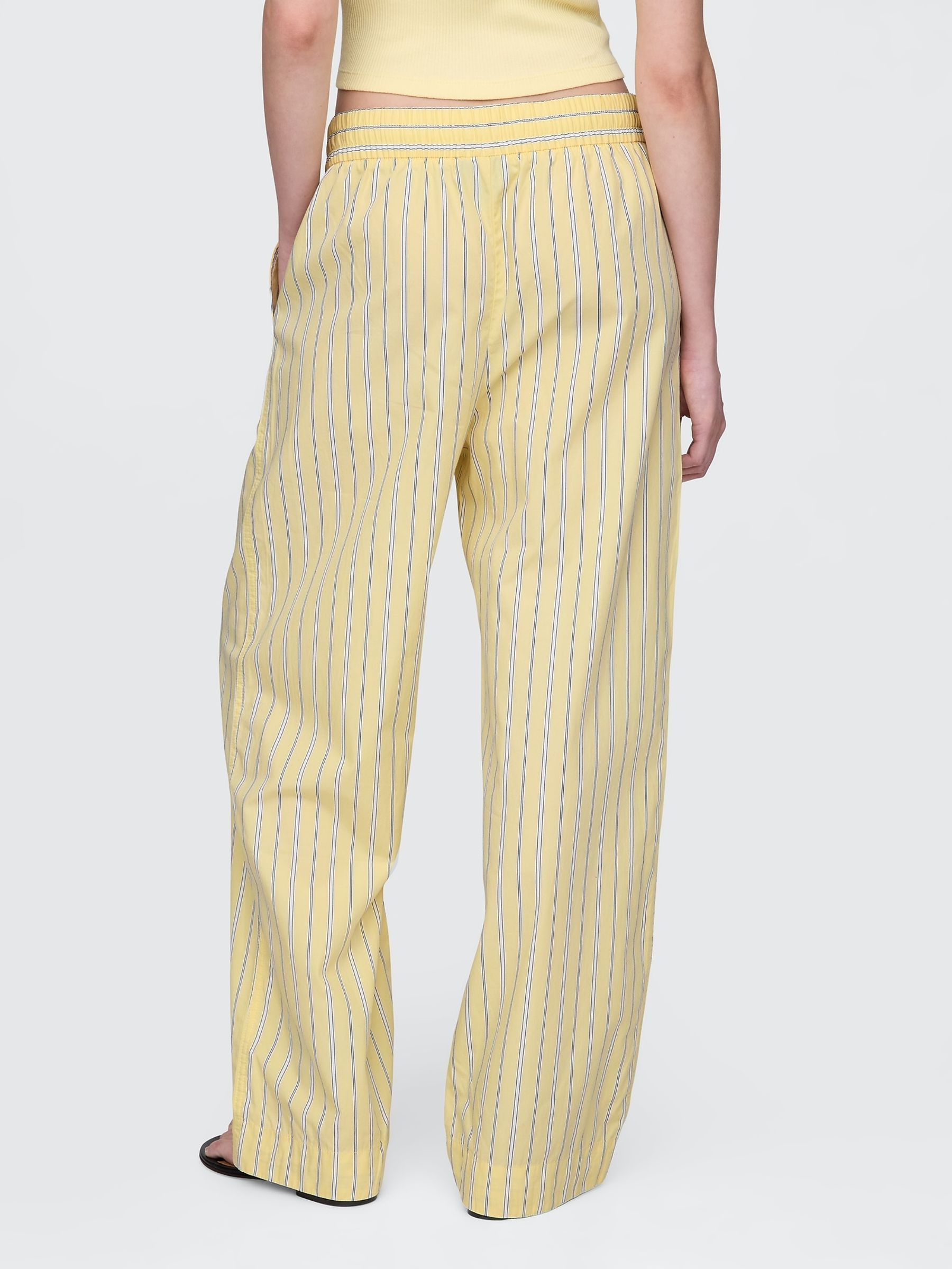 Yellow Cotton Poplin Striped Easy Wide-Leg Trousers - Image 2 of 9