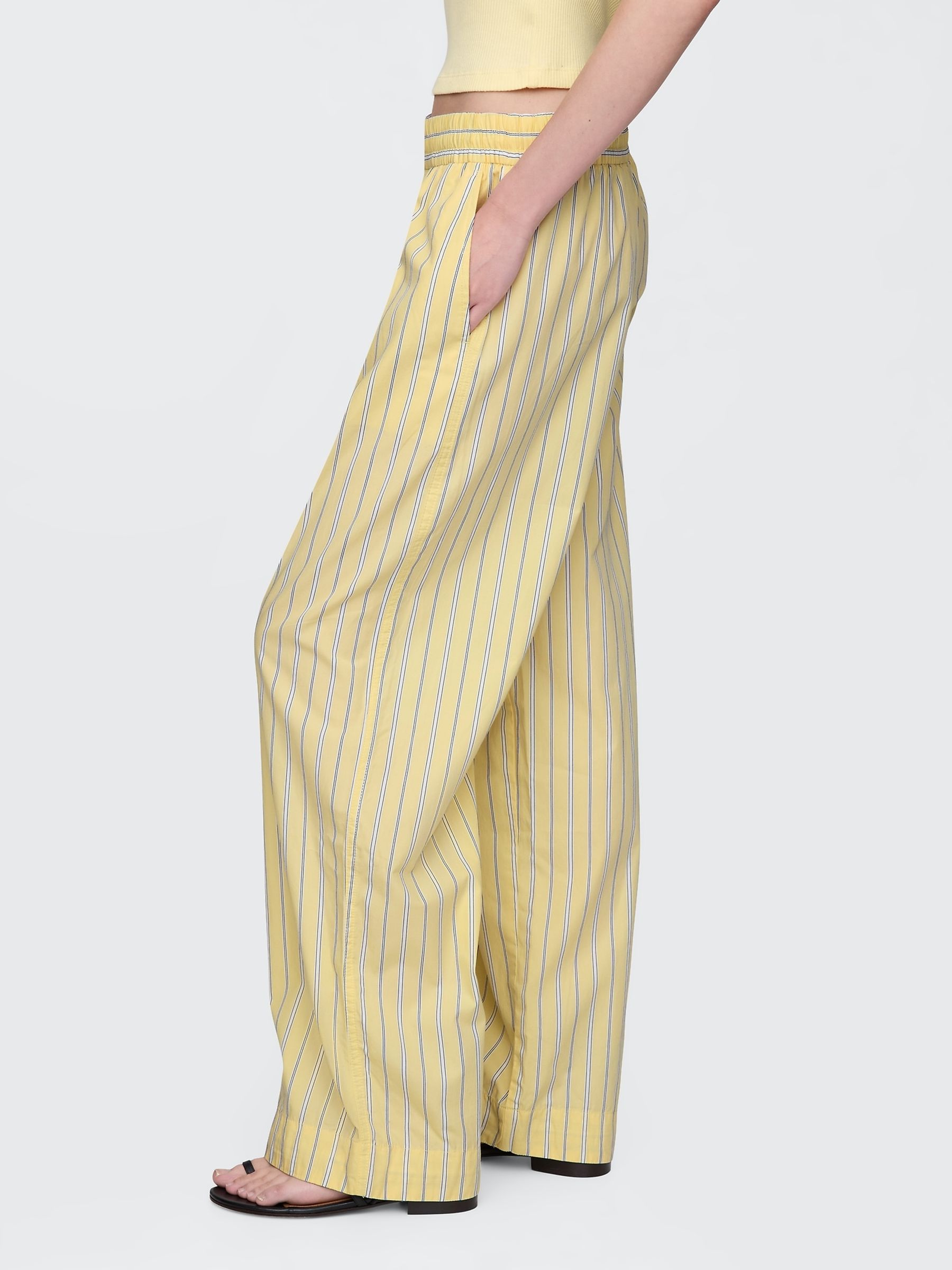 Yellow Cotton Poplin Striped Easy Wide-Leg Trousers - Image 3 of 9