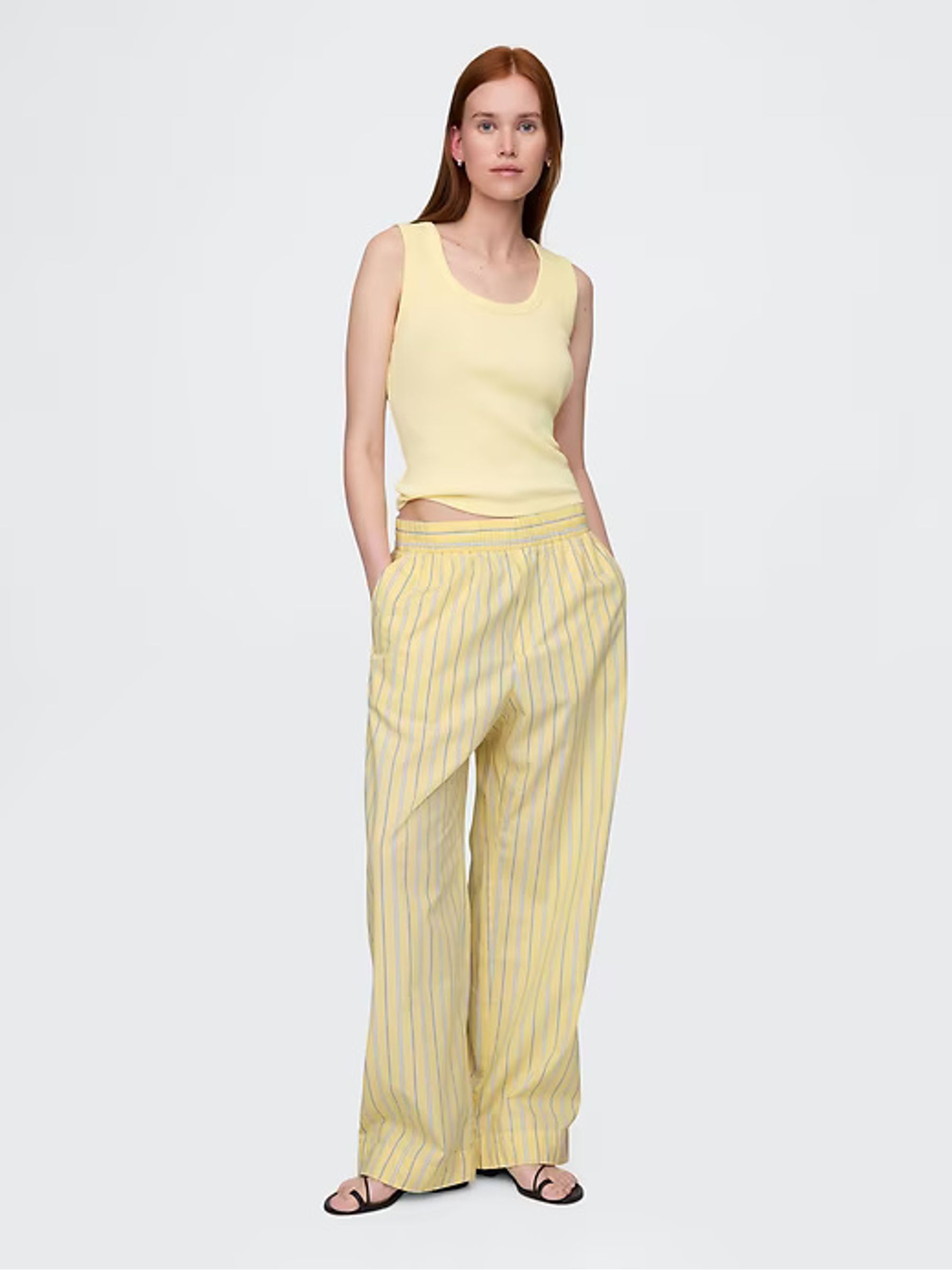 Yellow Cotton Poplin Striped Easy Wide-Leg Trousers - Image 4 of 9