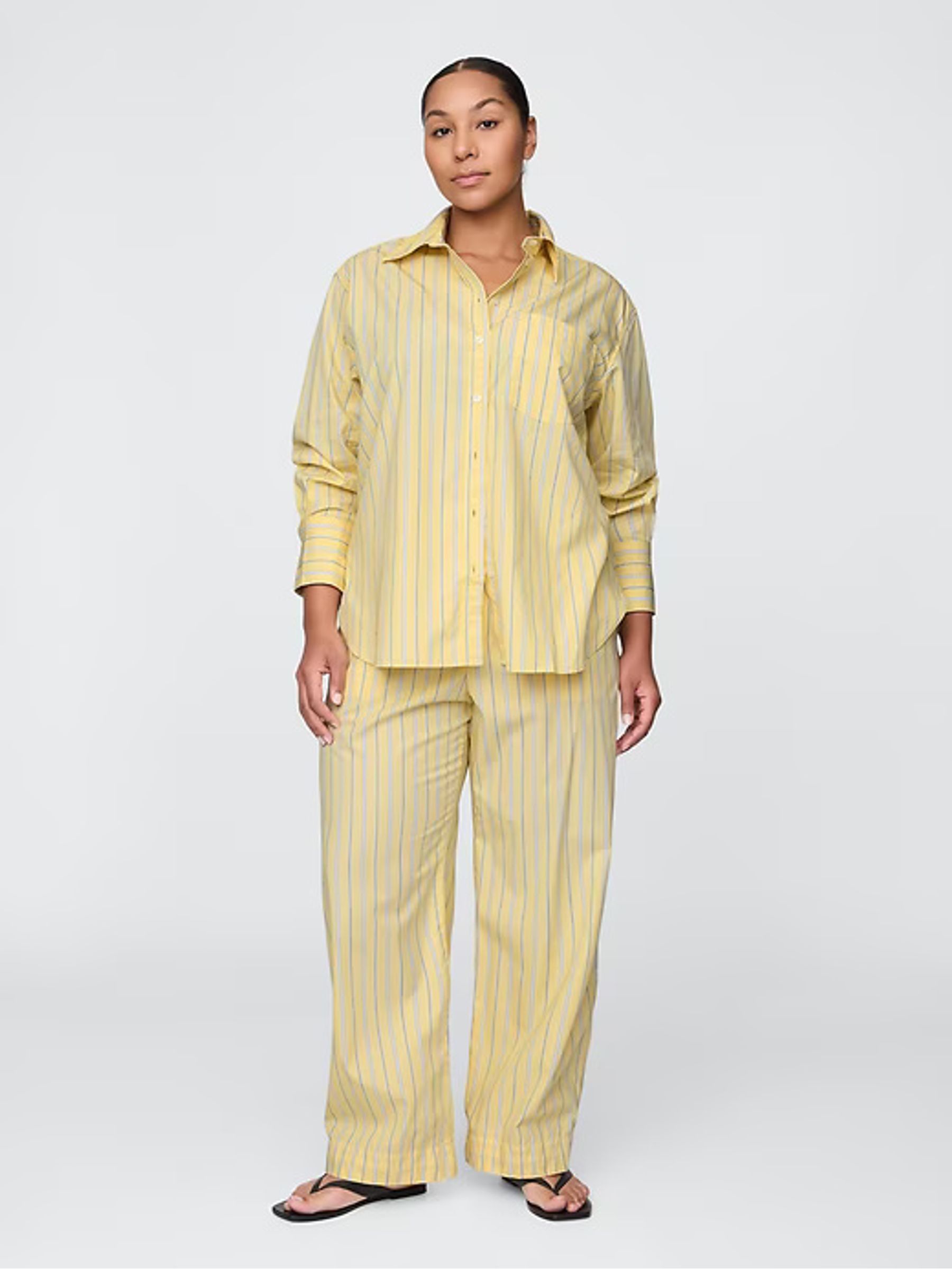 Yellow Cotton Poplin Striped Easy Wide-Leg Trousers - Image 6 of 9