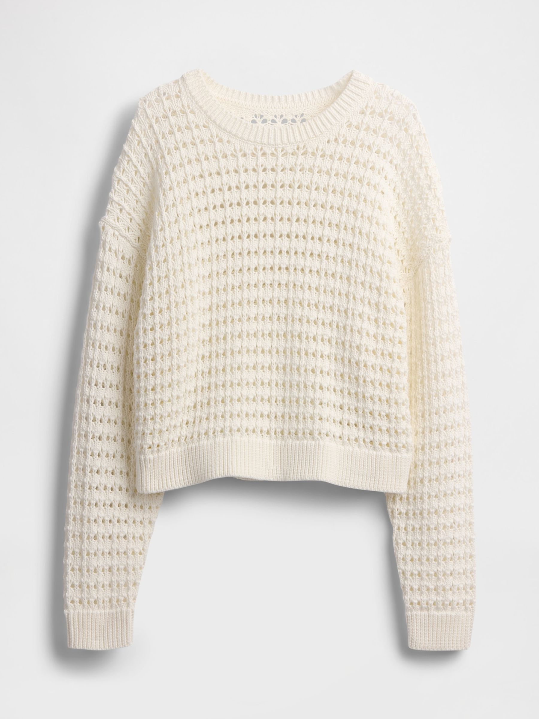 White 100% Cotton Oversized Crochet Crew Neck Jumper - Image 5 of 5