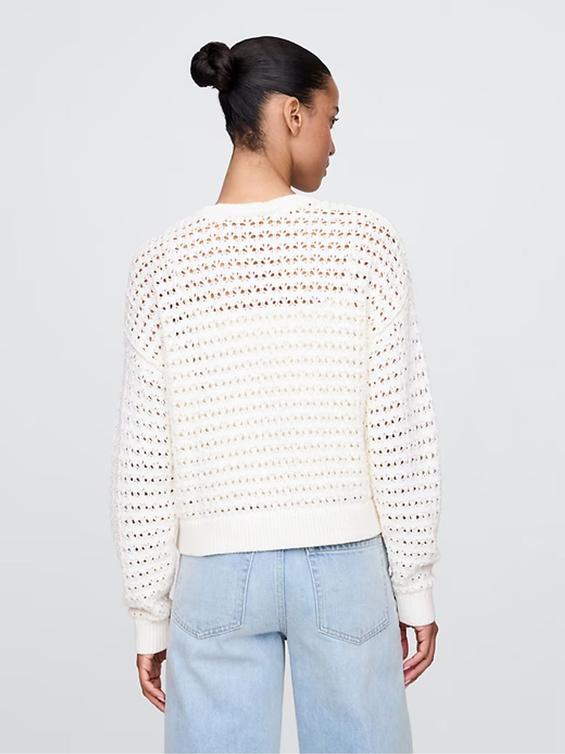 White Oversized Cotton Crochet Jumper - Image 6 of 9