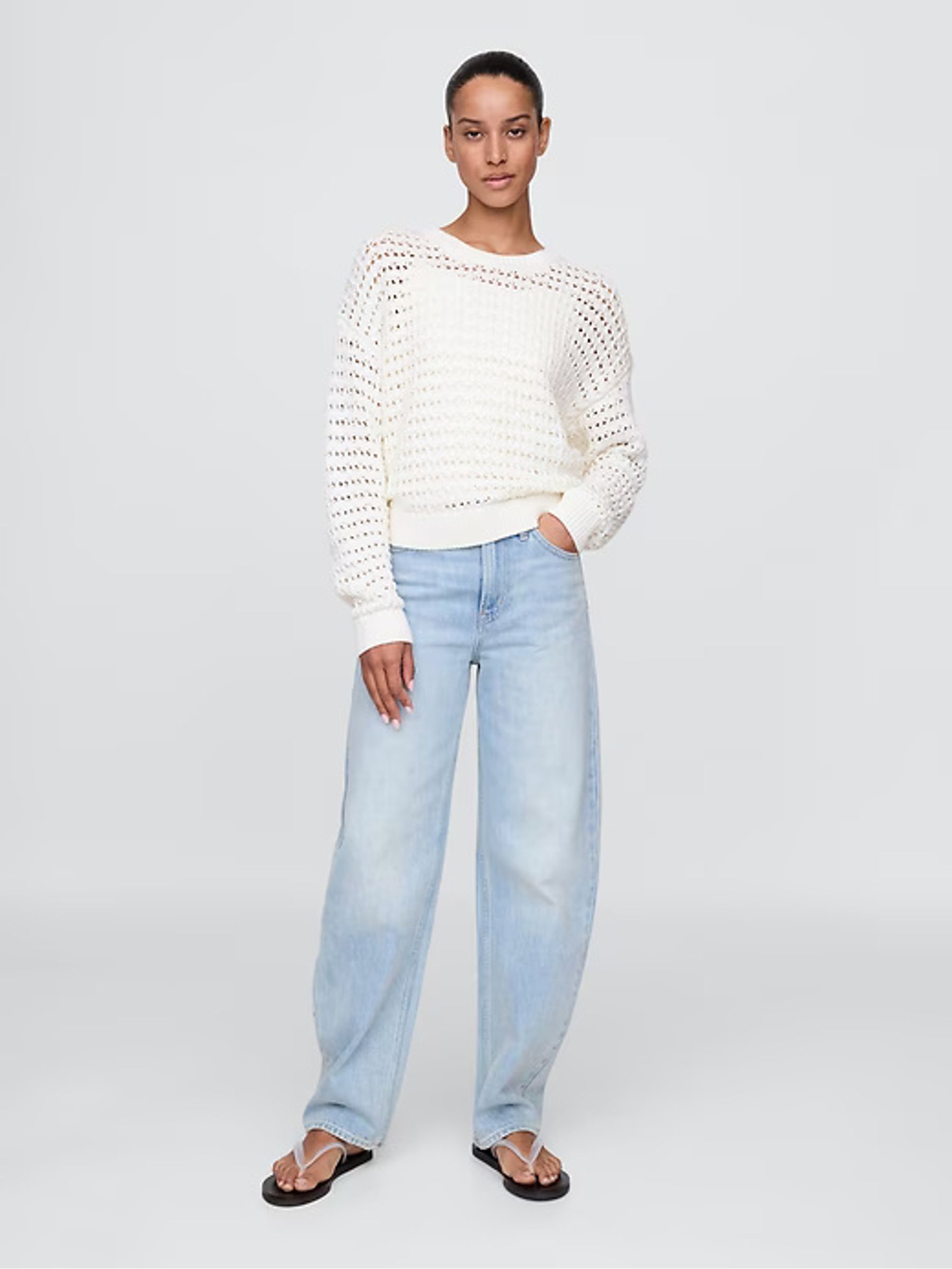 White Oversized Cotton Crochet Jumper - Image 7 of 9