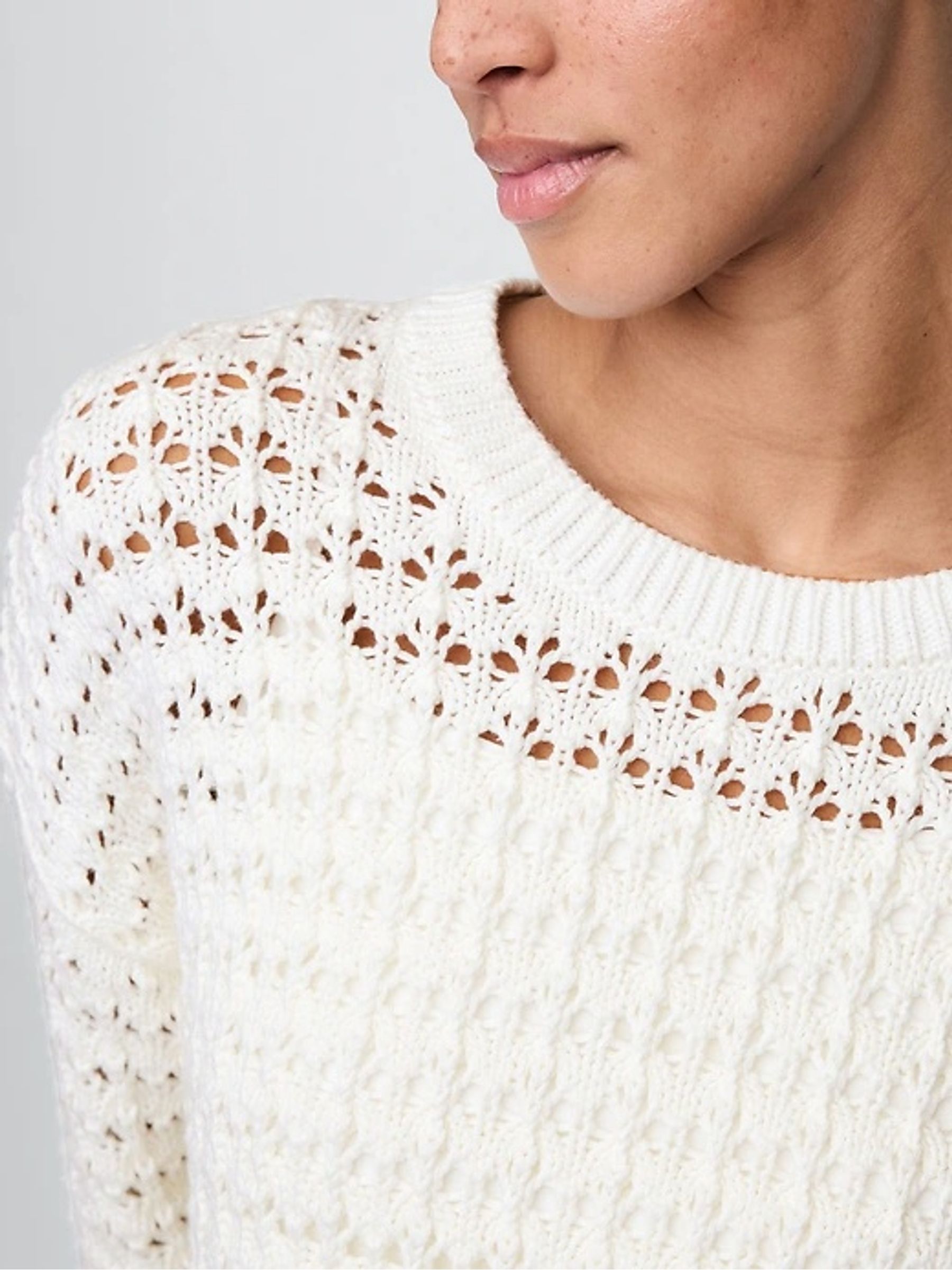 White Oversized Cotton Crochet Jumper - Image 8 of 9