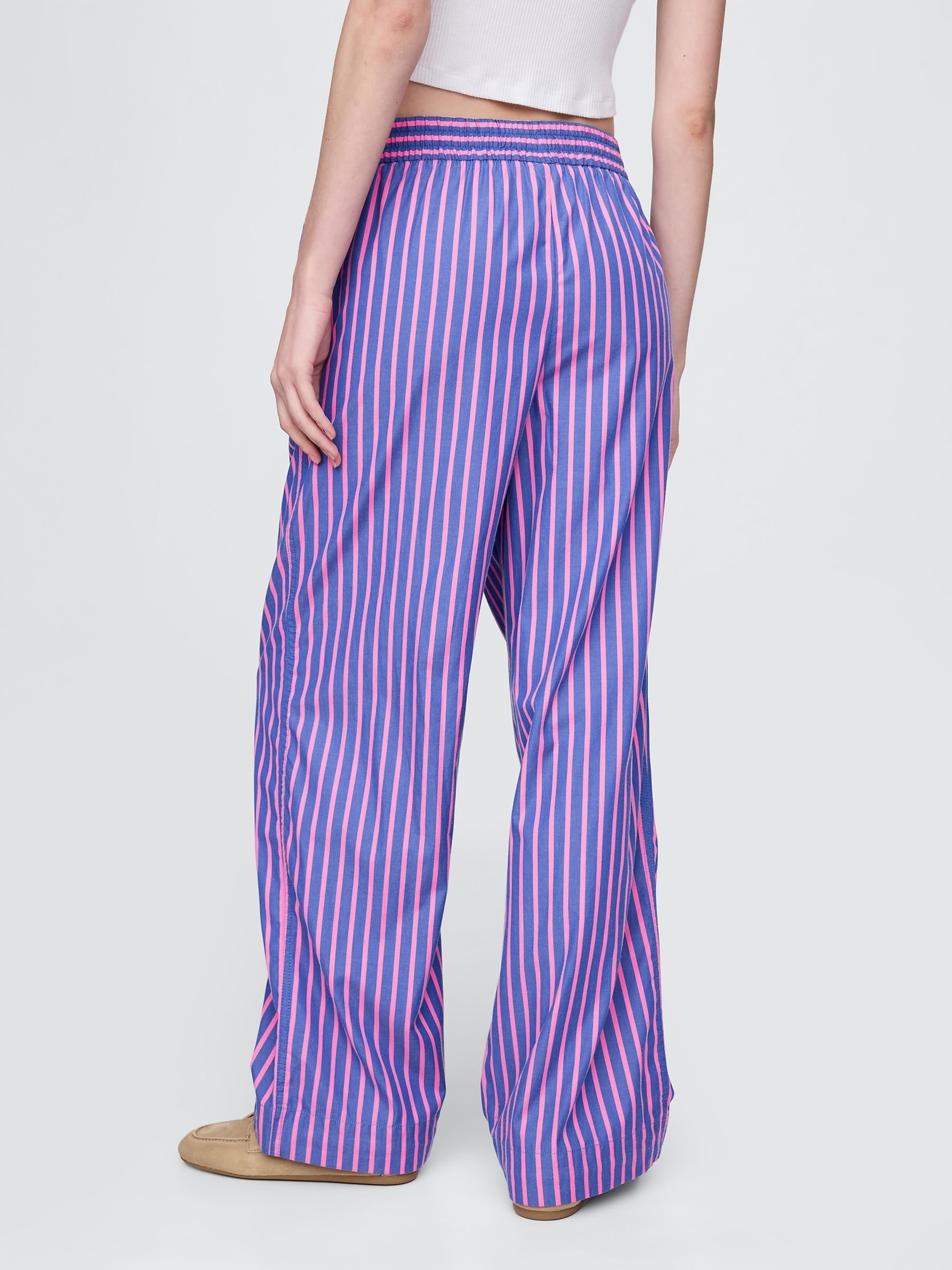 Blue/Pink Cotton Poplin Striped Easy Wide-Leg Trousers - Image 2 of 5