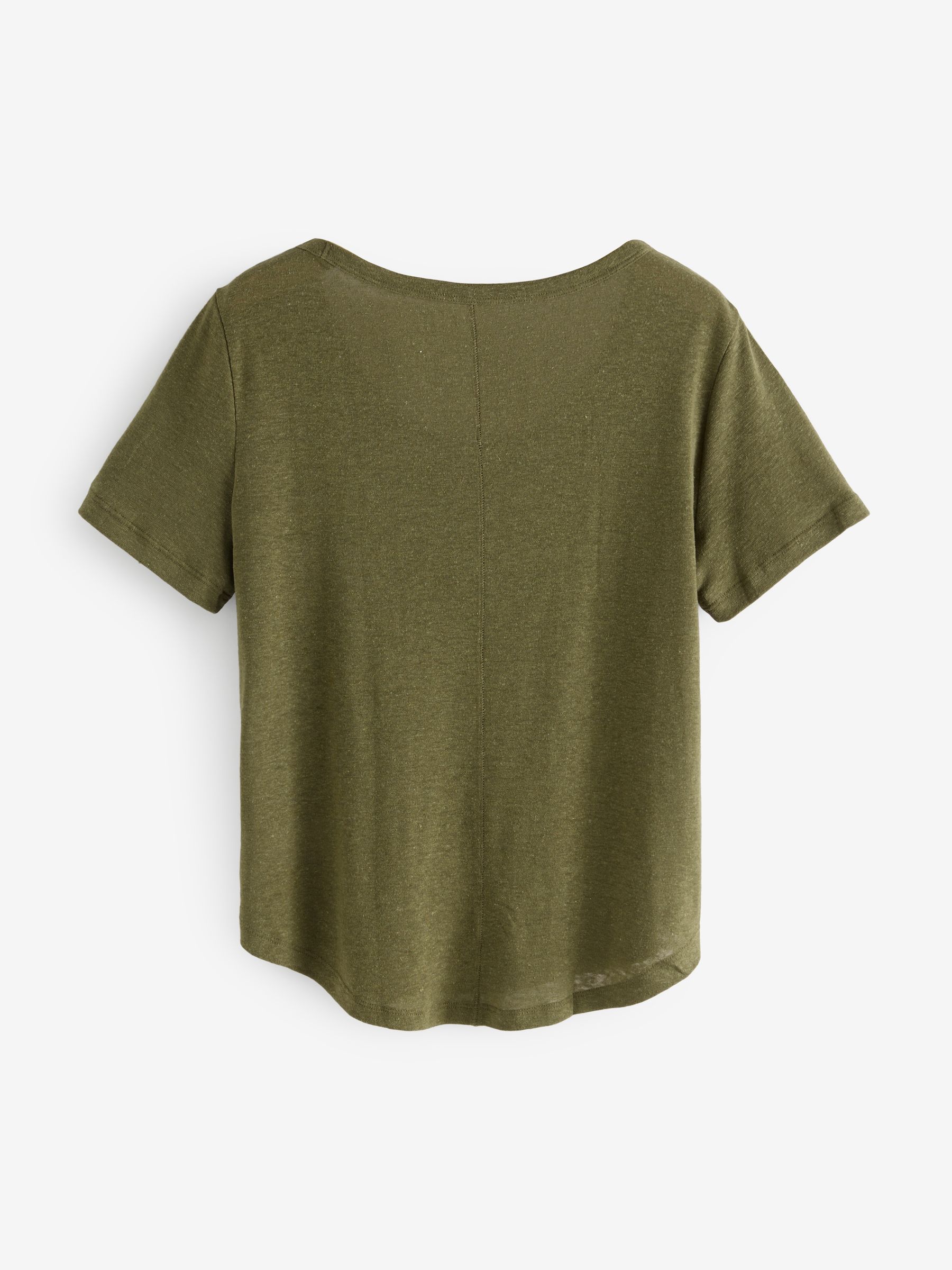 Khaki Green Linen Blend Short Sleeve Scoop Neck T-Shirt - Image 2 of 4