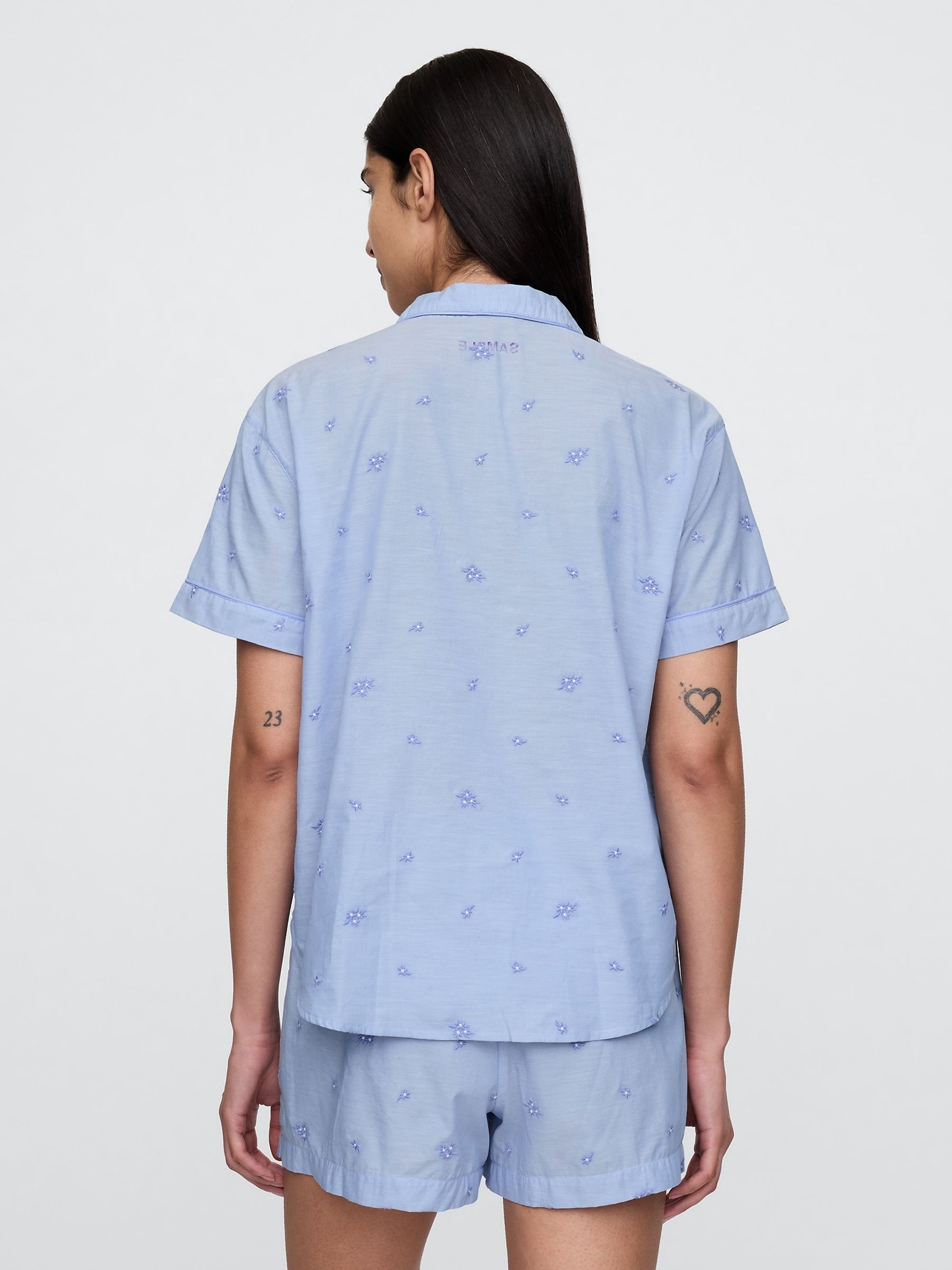 Blue Floral Cotton Embroidered Pyjama Shirt - Image 2 of 3
