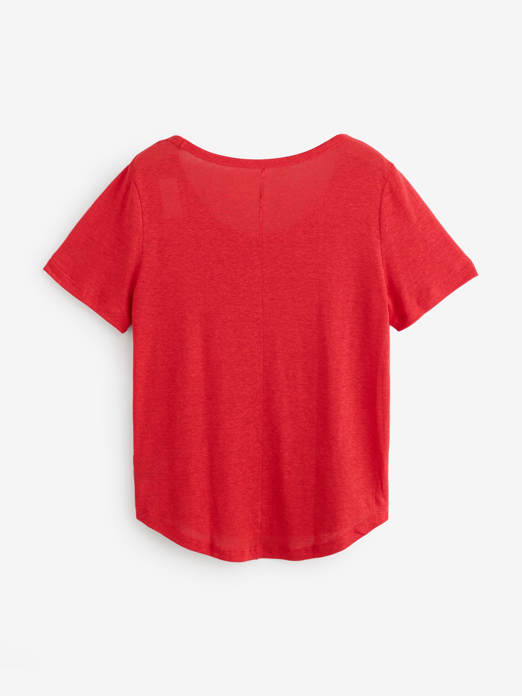 Red Linen Blend Short Sleeve Scoop Neck T-Shirt - Image 3 of 5