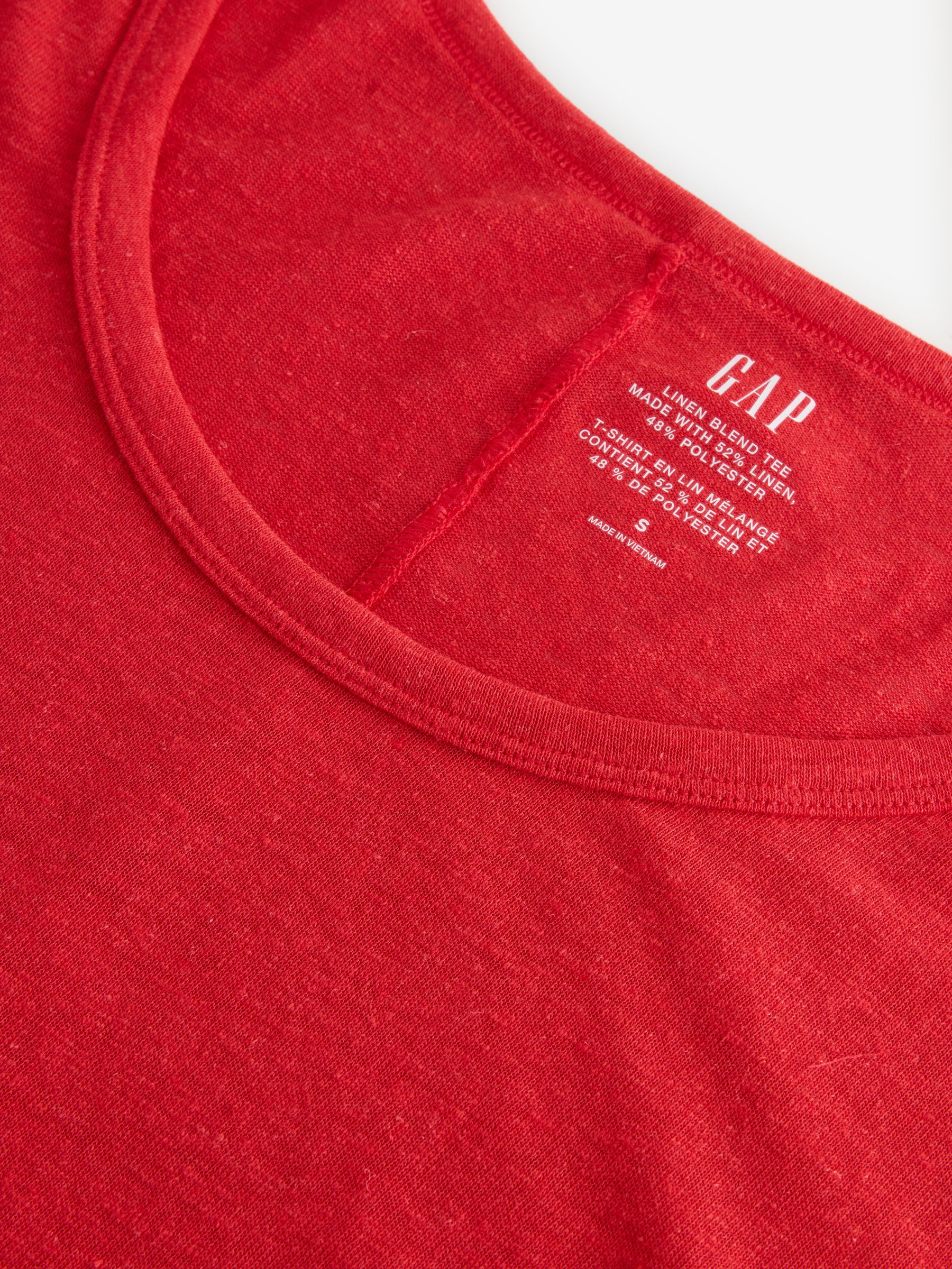 Red Linen Blend Short Sleeve Scoop Neck T-Shirt - Image 4 of 5