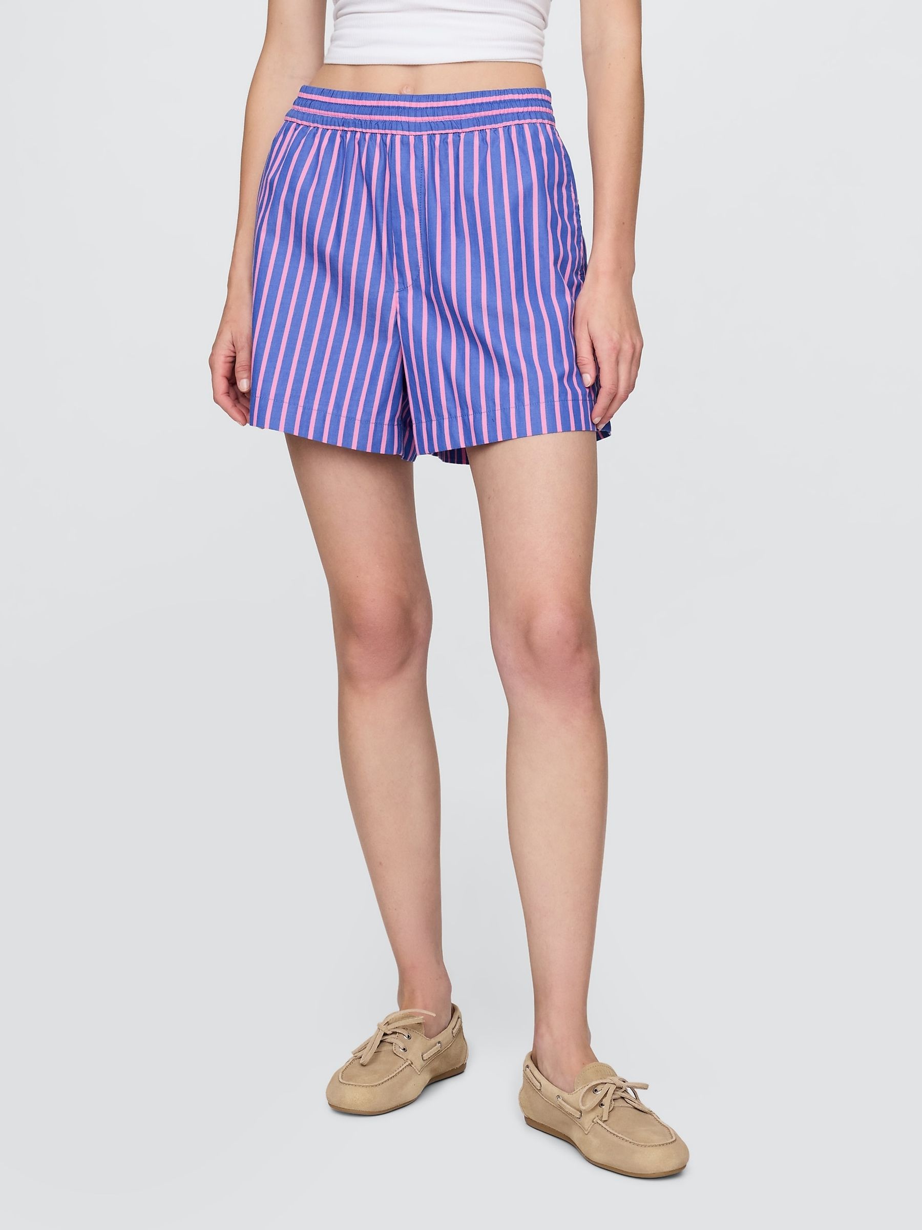 Blue/Pink Cotton Poplin Striped Shorts - Image 1 of 8