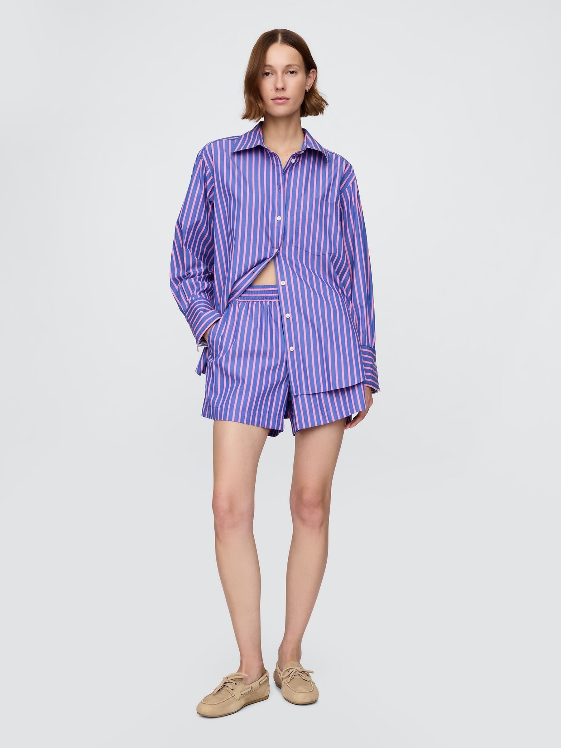 Blue/Pink Cotton Poplin Striped Shorts - Image 4 of 8