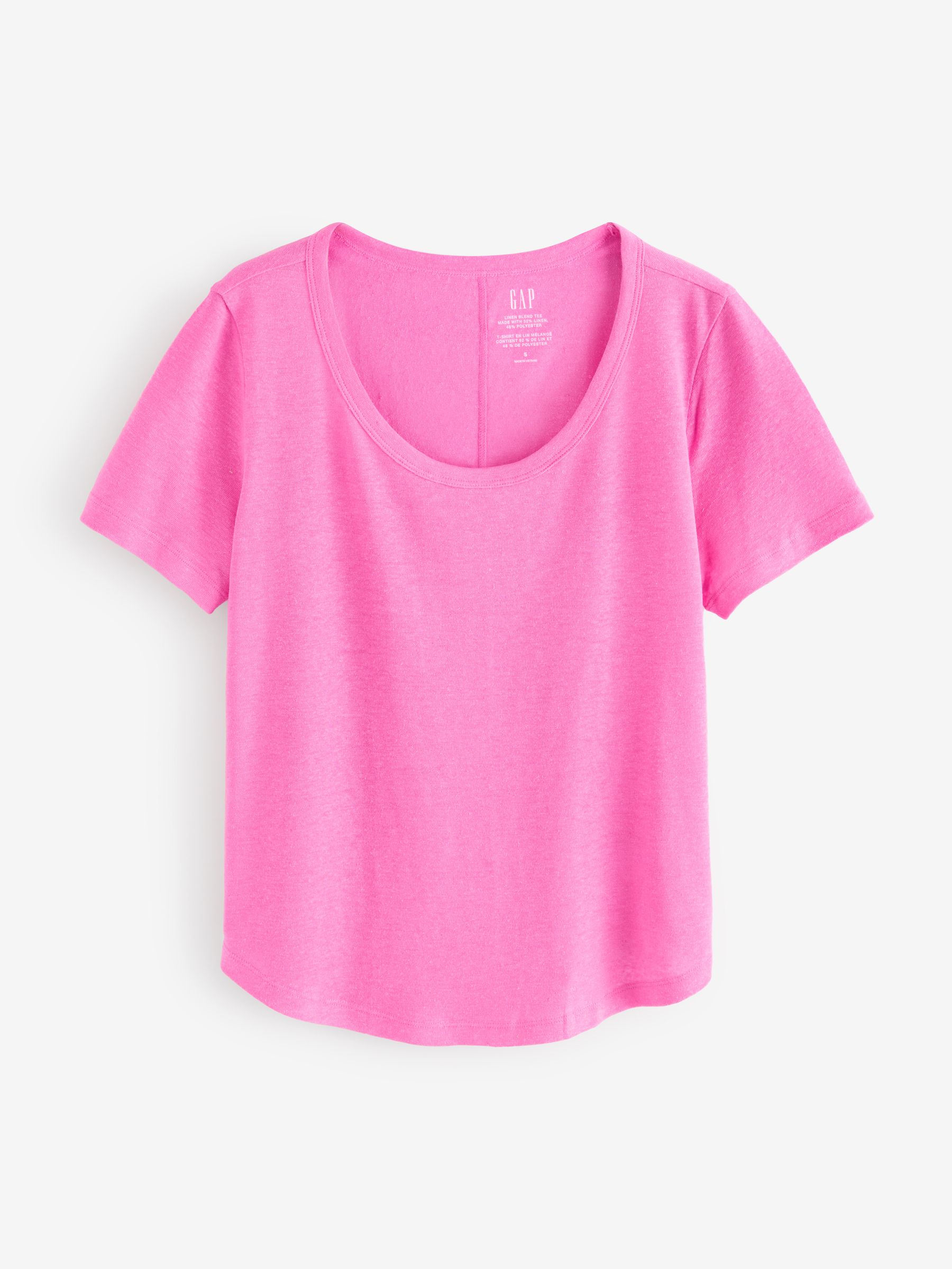 Pink Linen Blend Short Sleeve Scoop Neck T-Shirt - Image 1 of 4