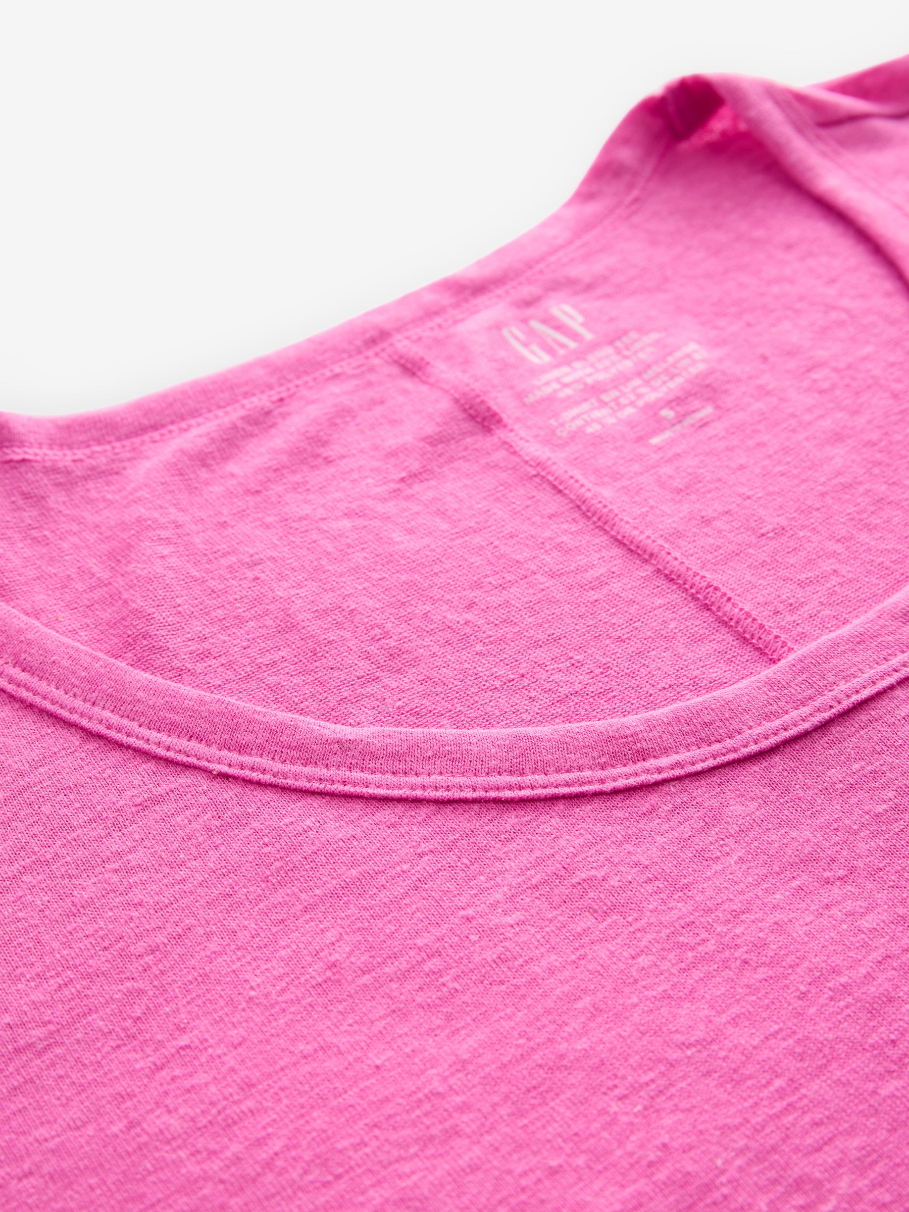 Pink Linen Blend Short Sleeve Scoop Neck T-Shirt - Image 3 of 4