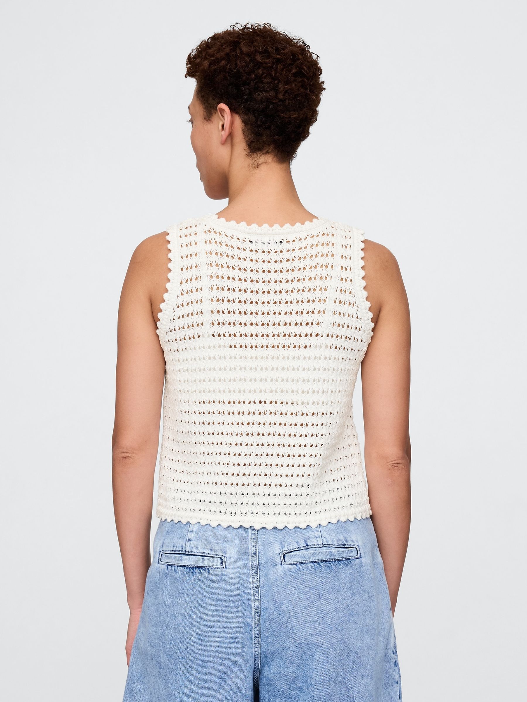 White 100% Cotton Crochet Vest - Image 2 of 5
