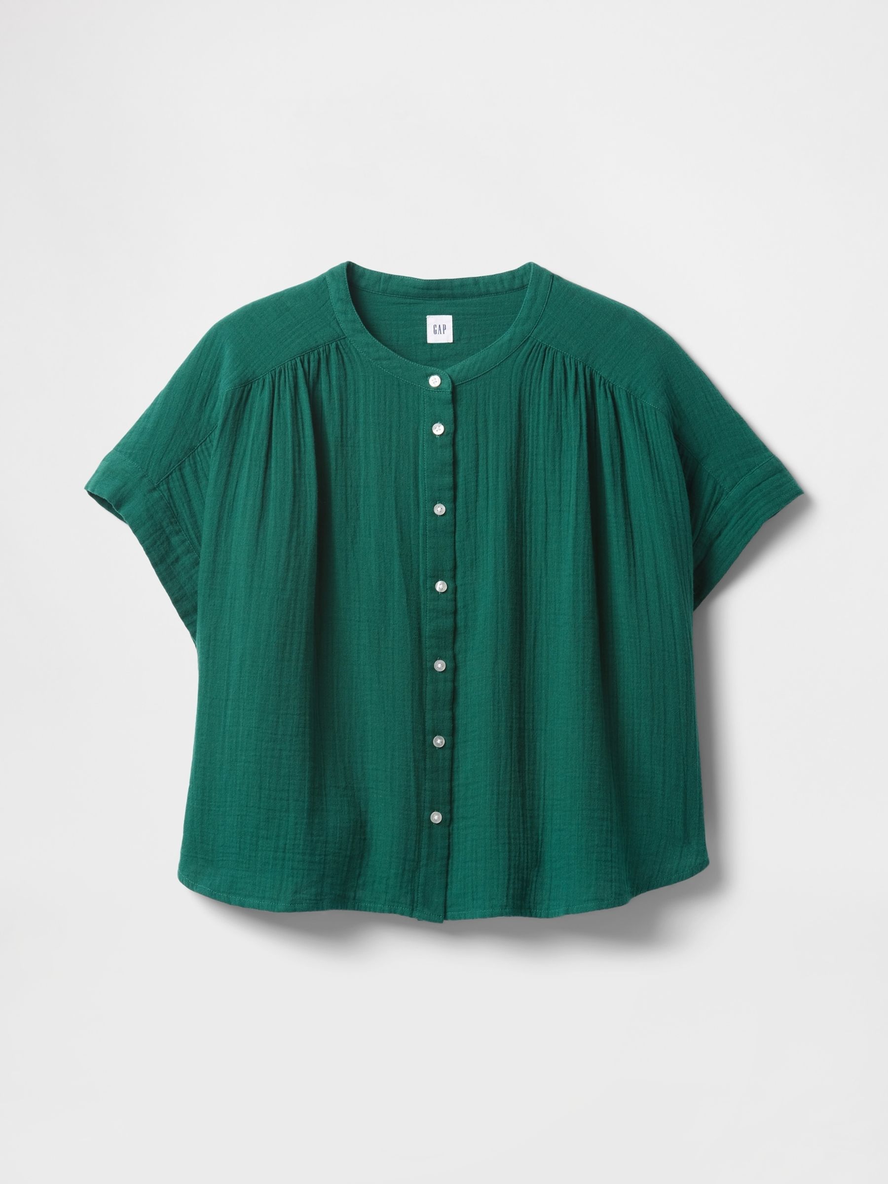 Green Crinkle Gauze Dolman Short Sleeve Shirt - Image 4 of 5