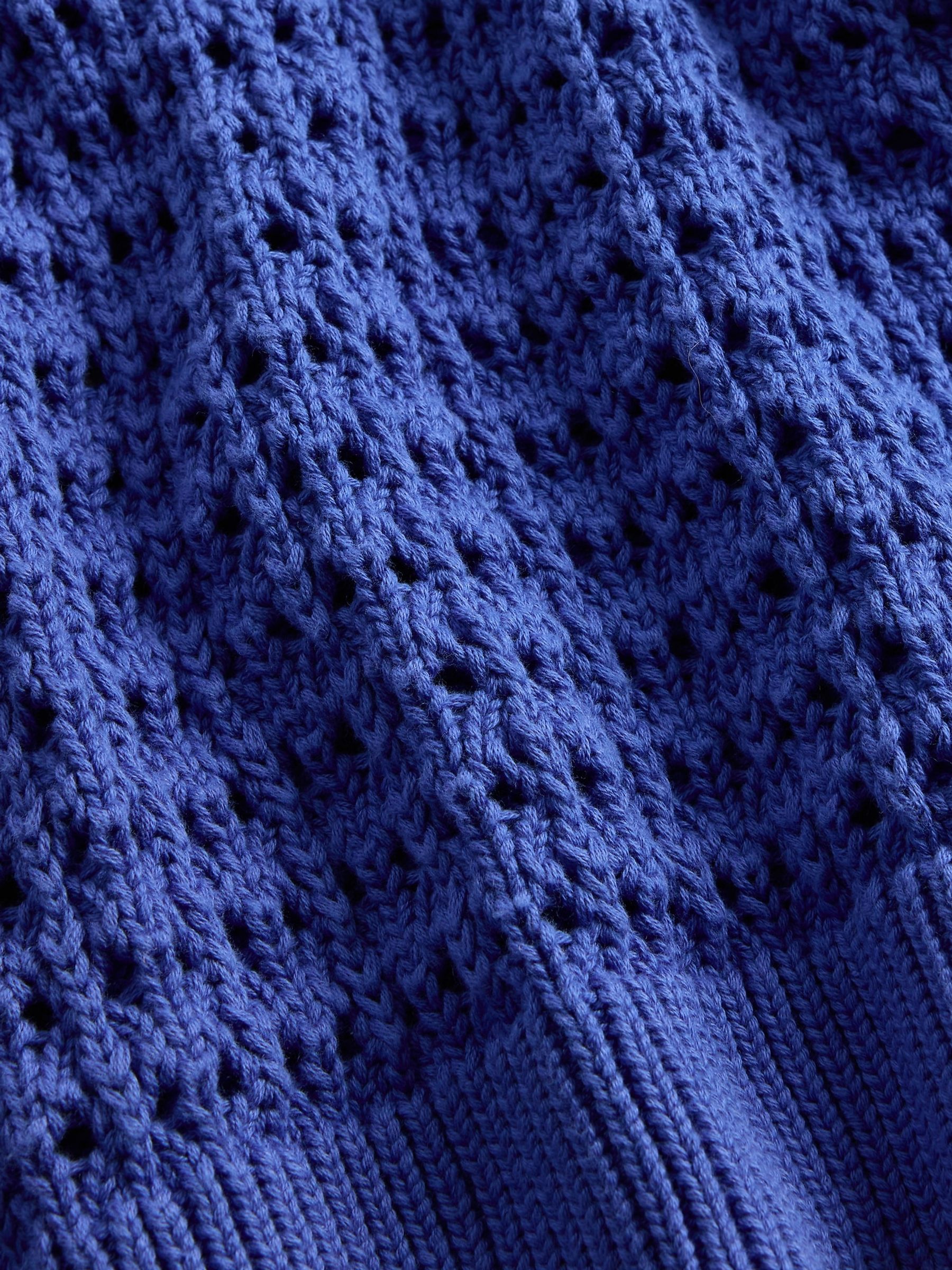 Blue 100% Cotton Oversized Crochet Crew Neck Jumper - Image 5 of 5