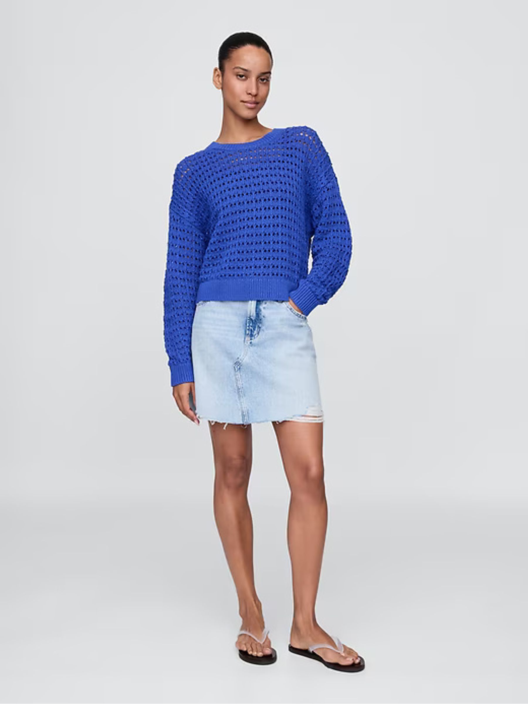 Blue Oversized Cotton Crochet Jumper - Image 6 of 8